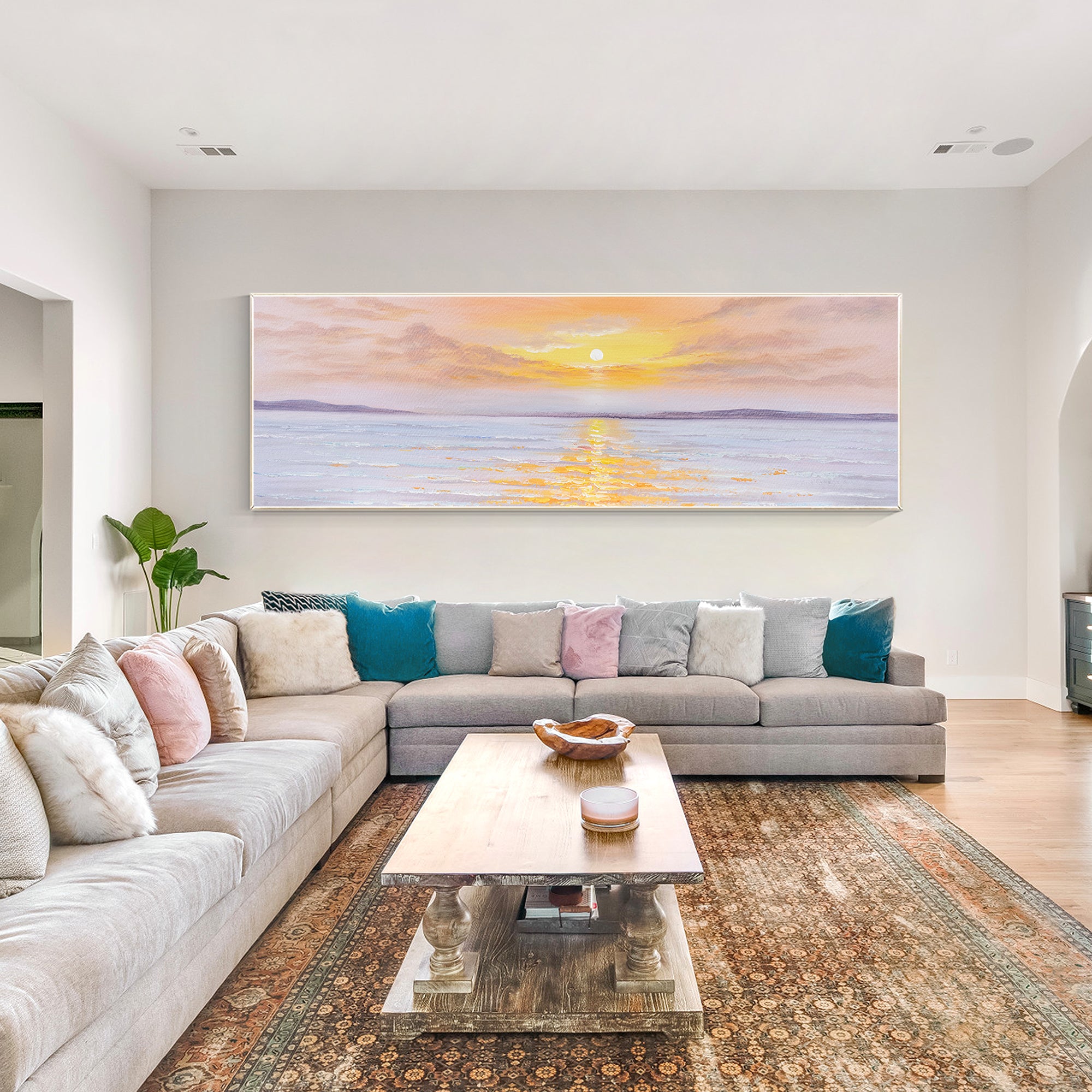 Sunrise Sea Oil Painting Long Narrow Wall Art