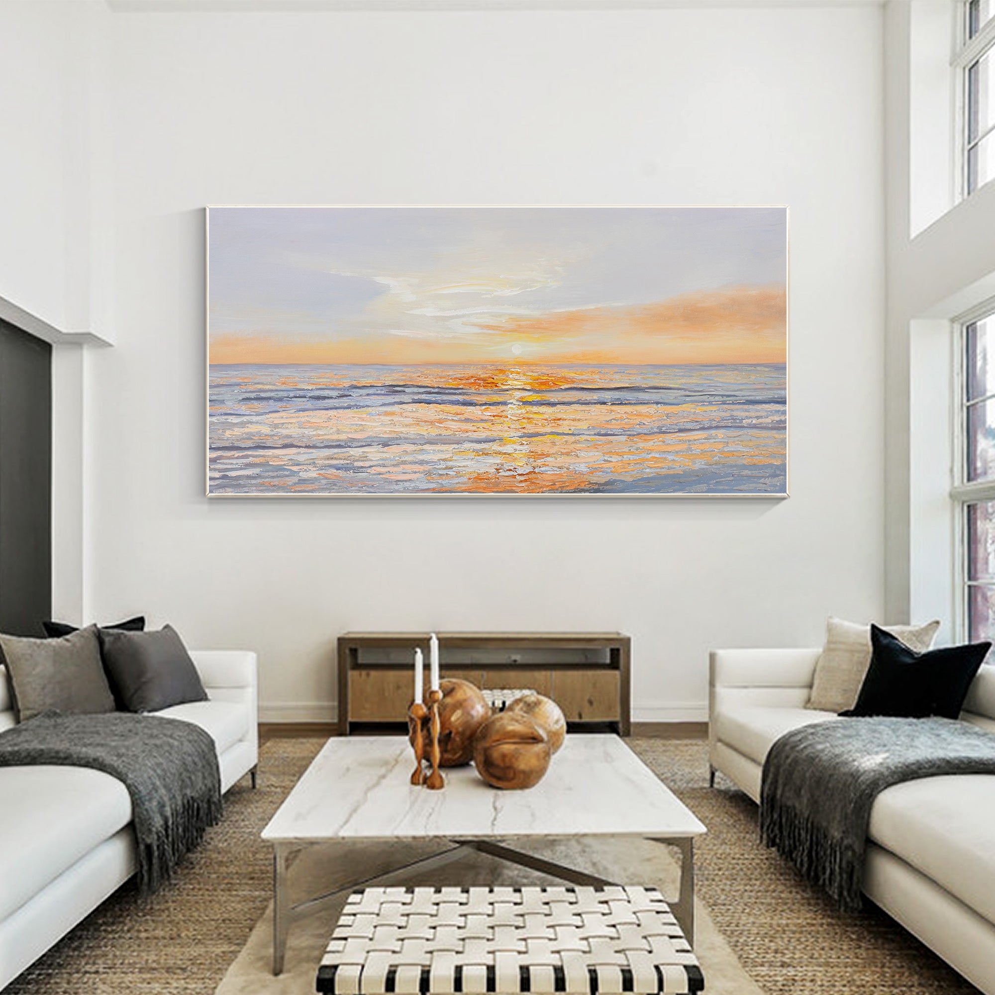 Sunset Oil Painting Long Horizontal Art