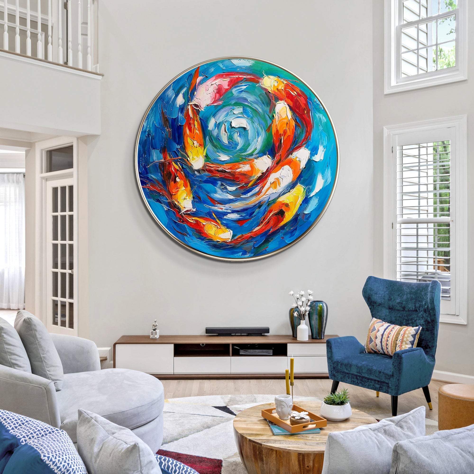 Colorful KOI Fish Swim Circle Painting