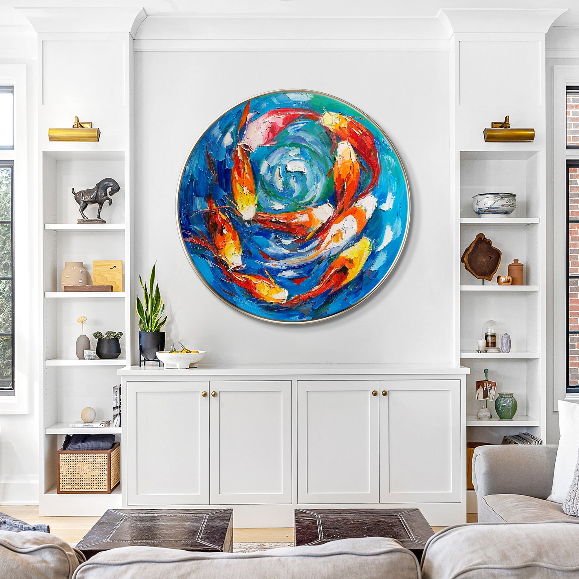 Colorful KOI Fish Swim Circle Painting