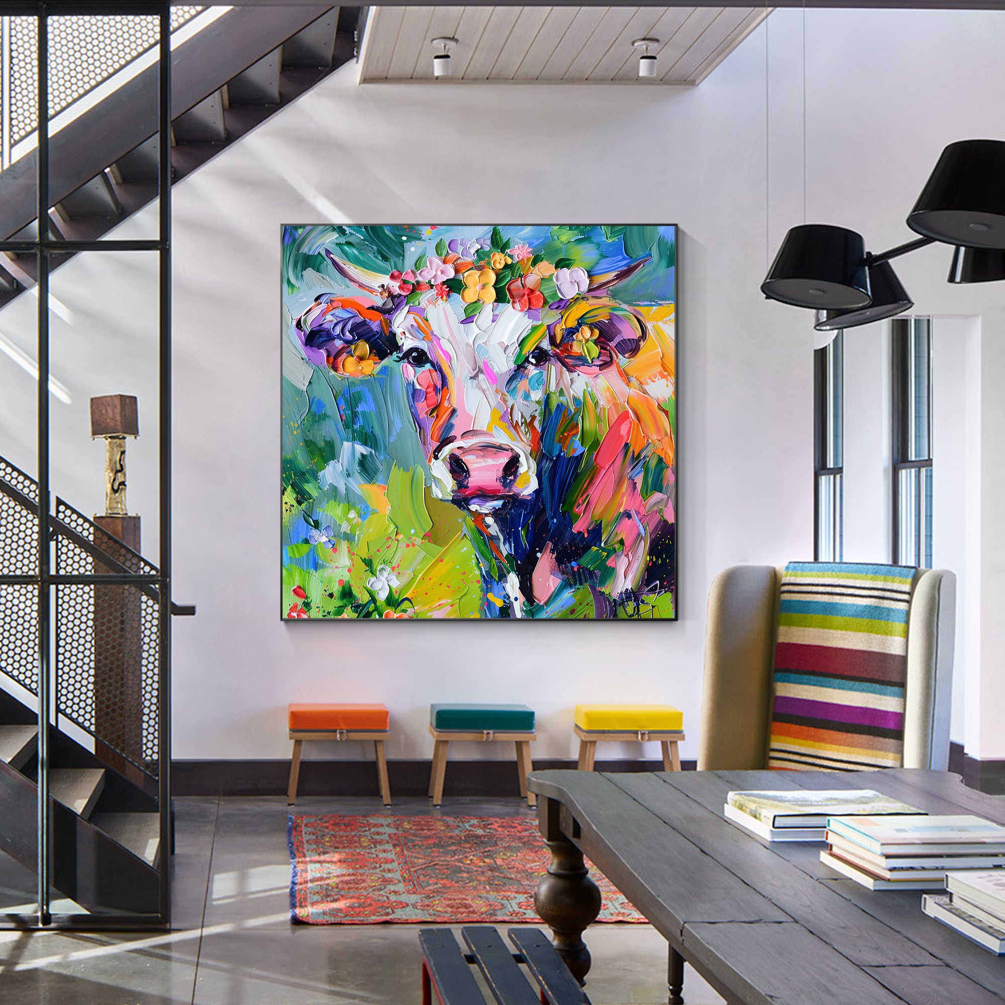 Bunte Kuh Textur Pop Art
