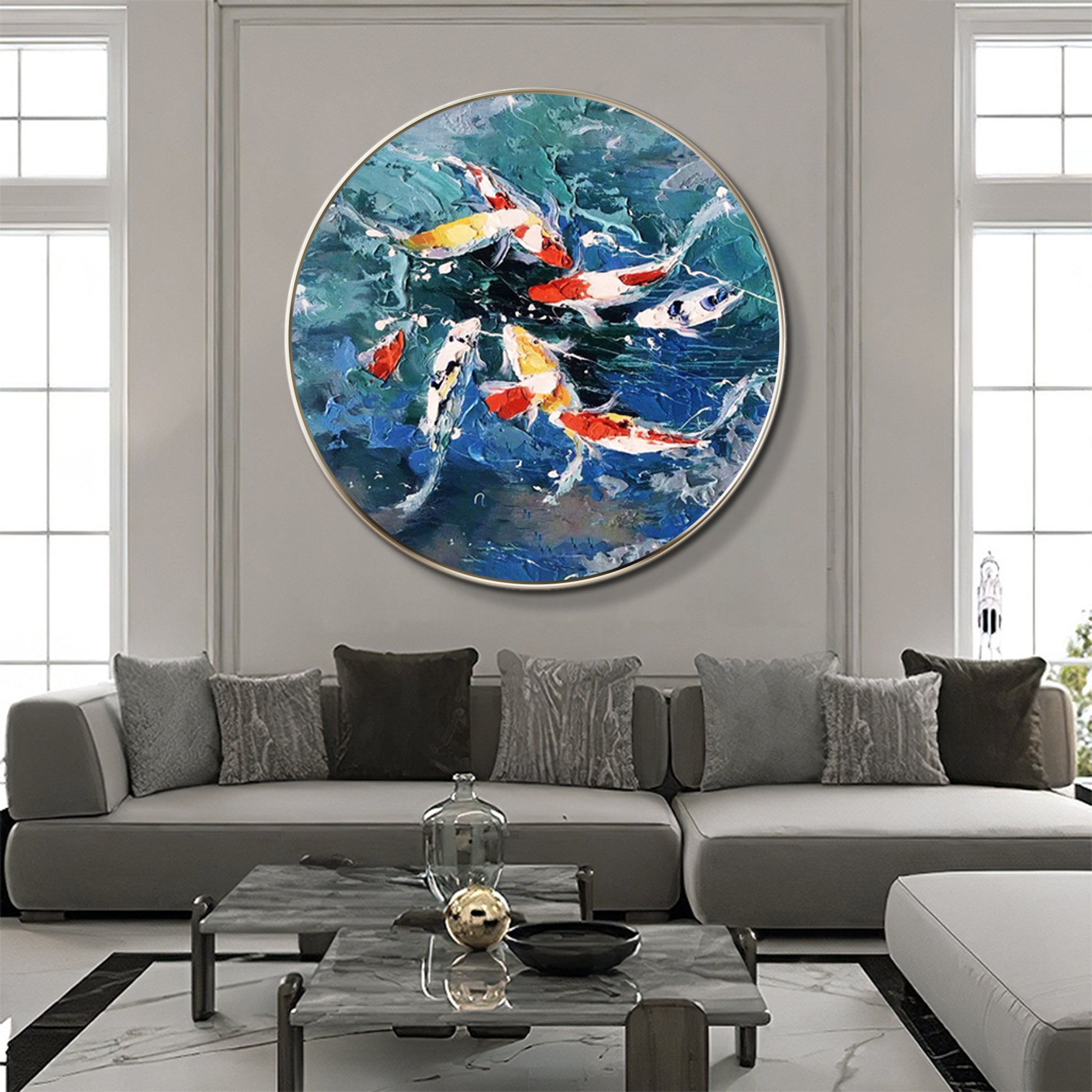 Colorful KOI Fish Swim Circle Painting