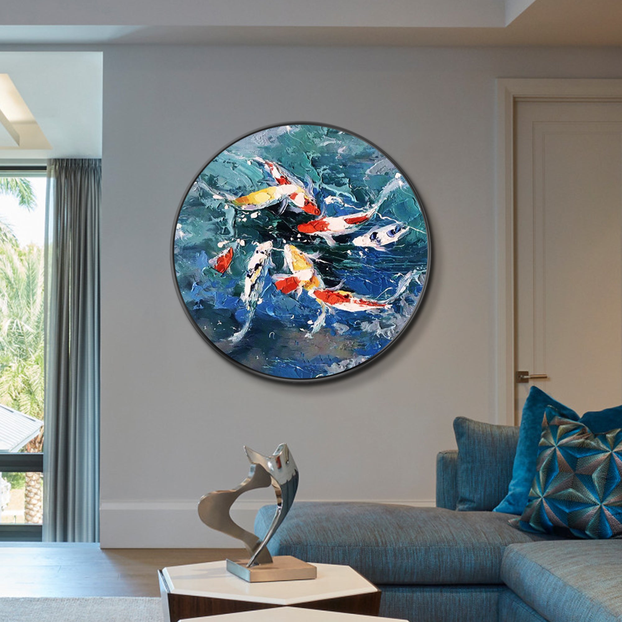 Colorful KOI Fish Swim Circle Painting