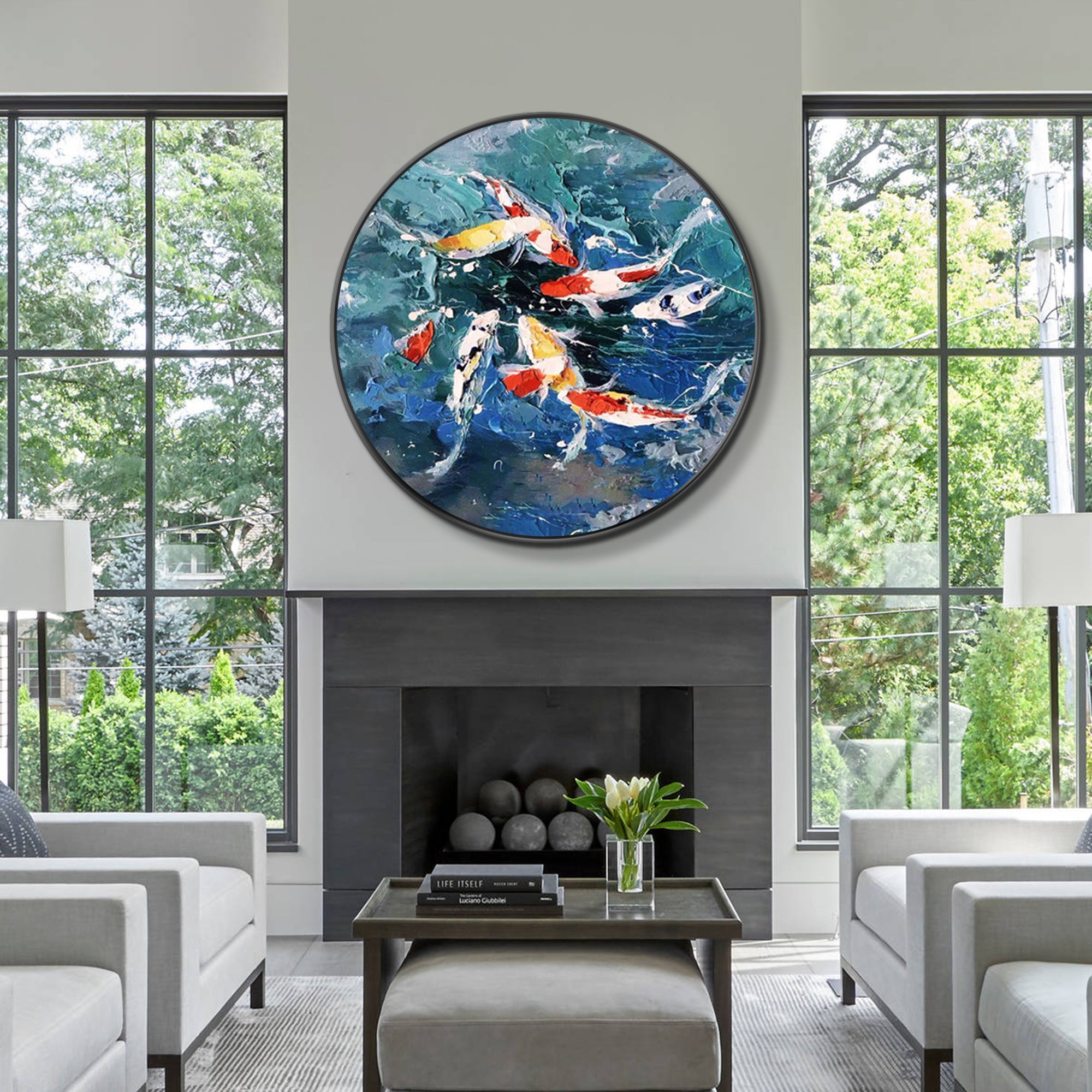 Colorful KOI Fish Swim Circle Painting