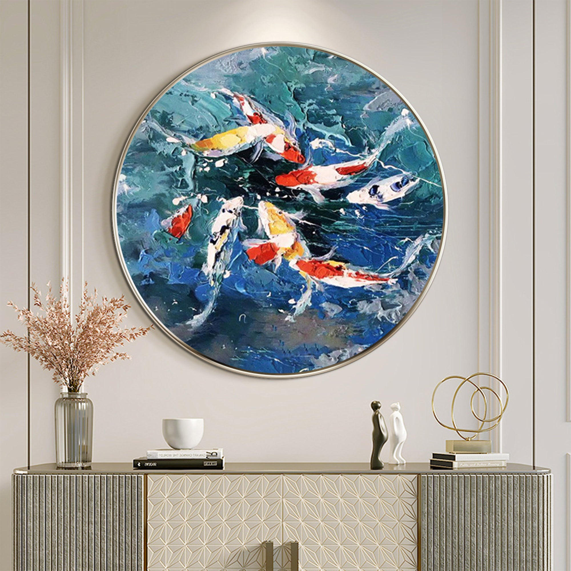 Colorful KOI Fish Swim Circle Painting