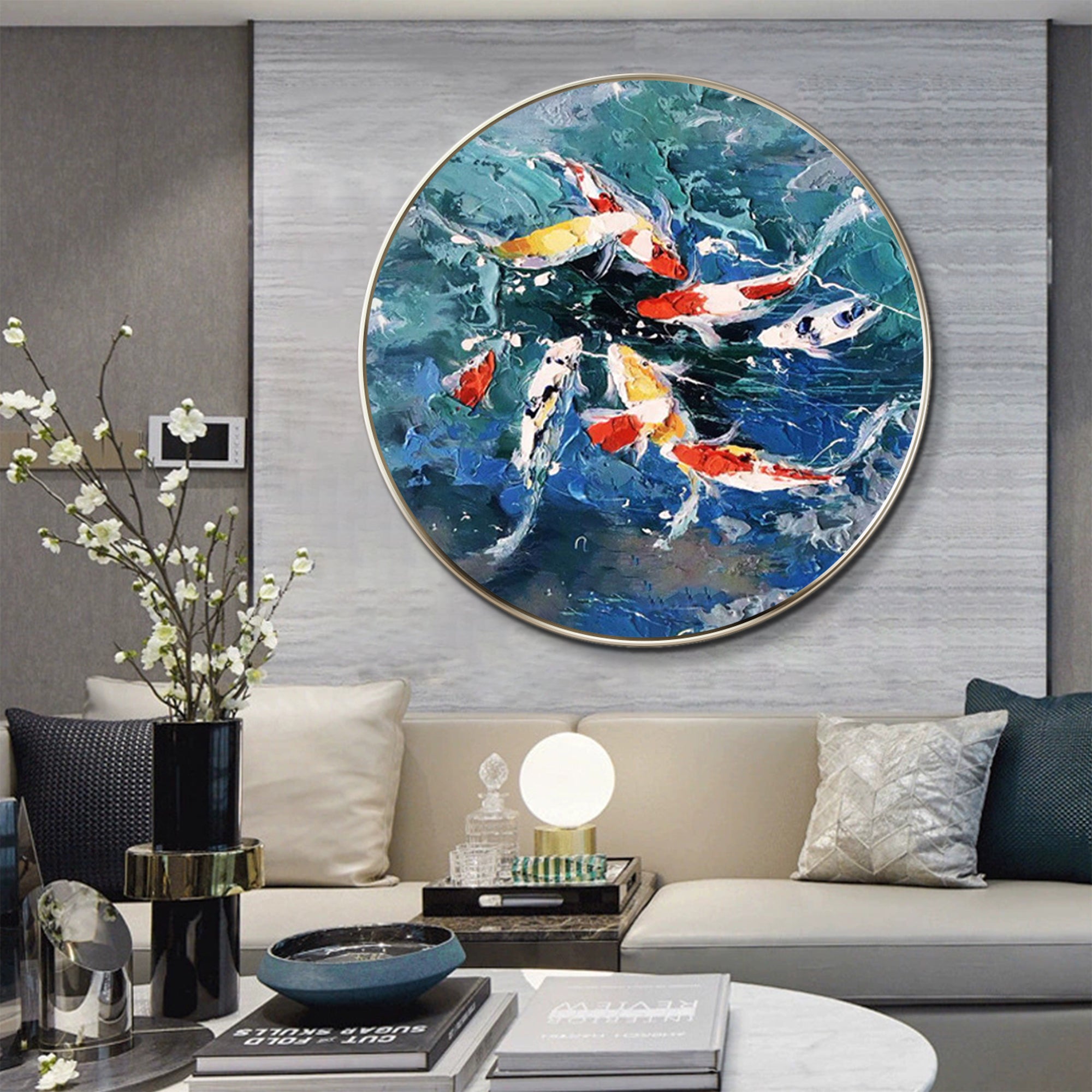 Colorful KOI Fish Swim Circle Painting