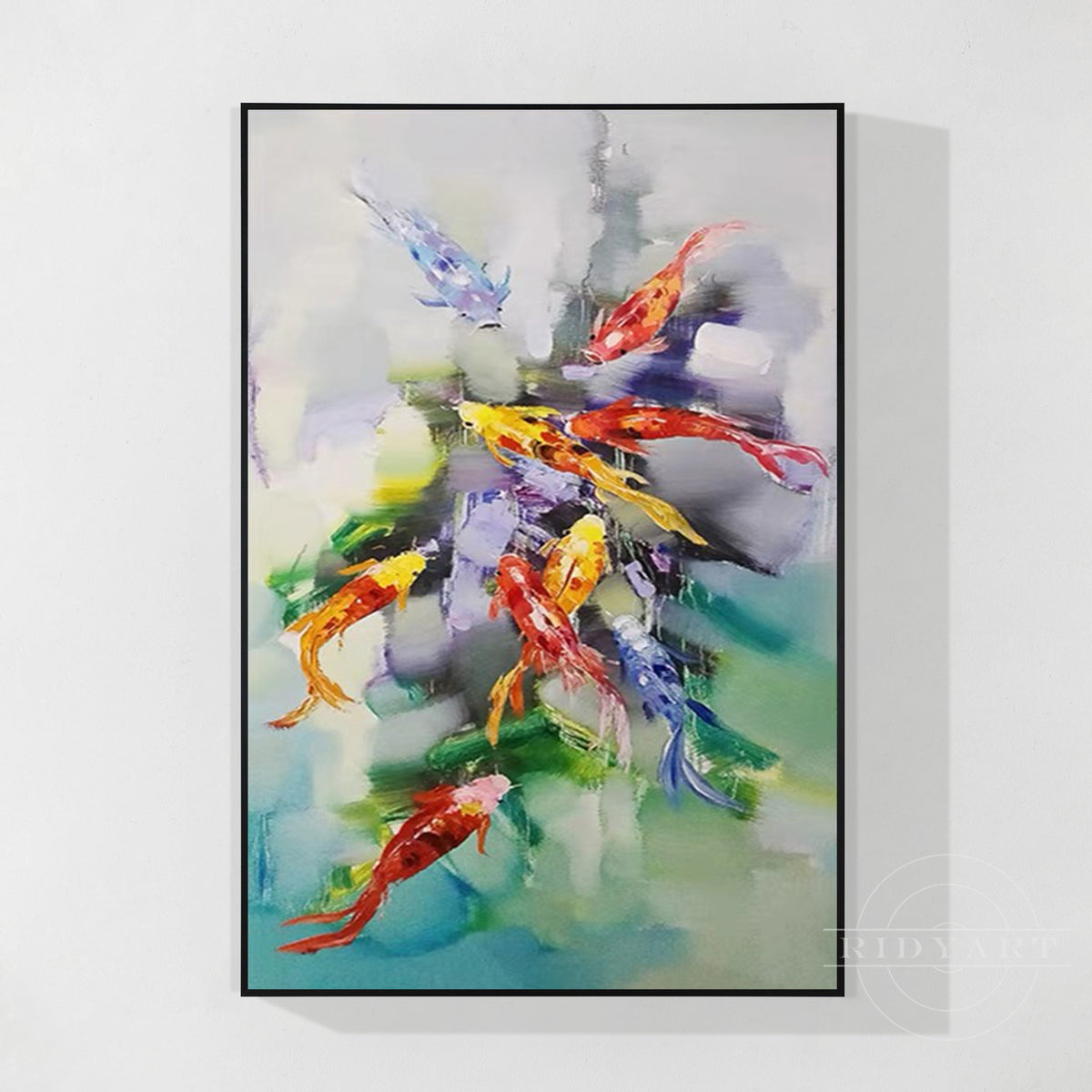 Colorful Koi Fish Wall Art – Abstract Feng Shui Painting for Living Room