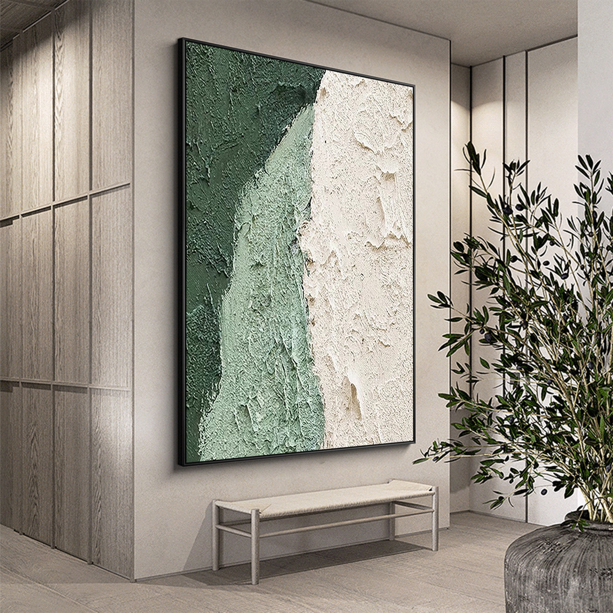 Sage Green Vertical Large Abstract Painting