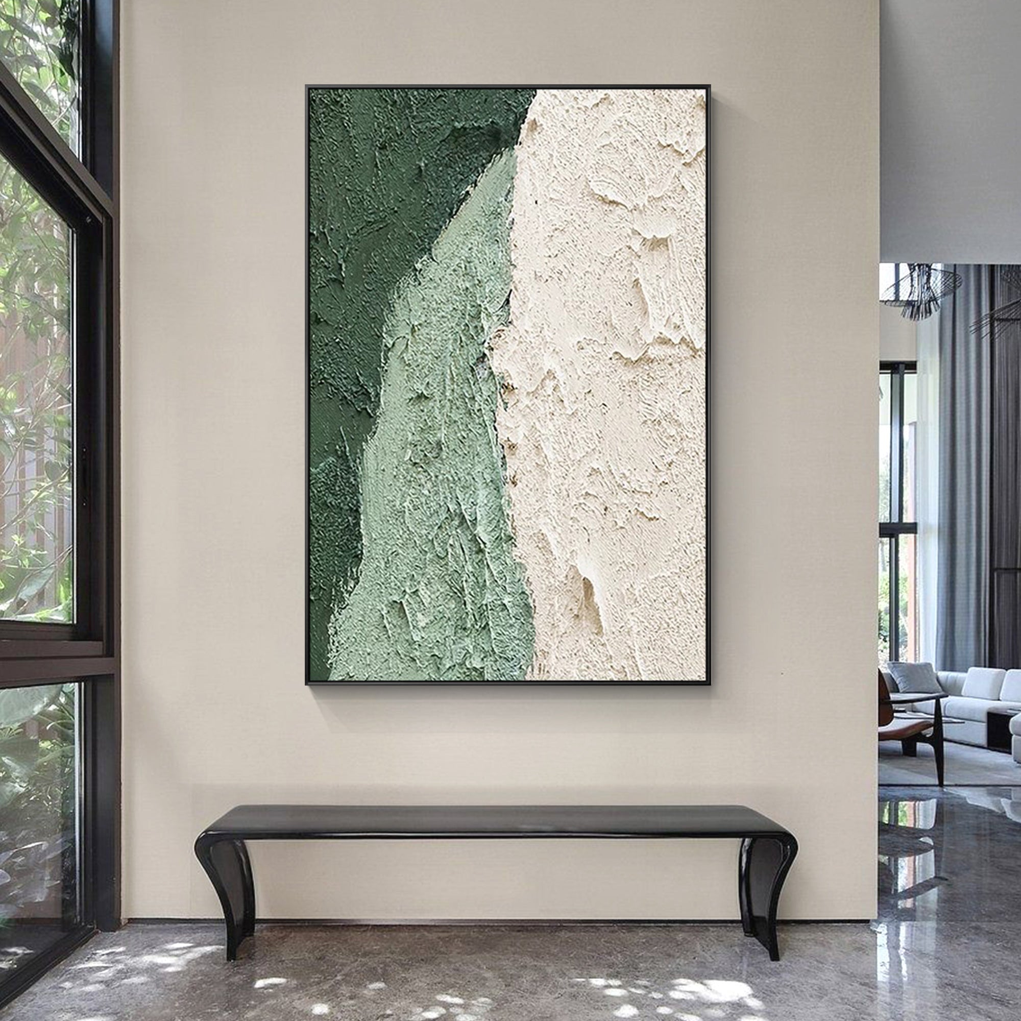 Sage Green Vertical Large Abstract Painting