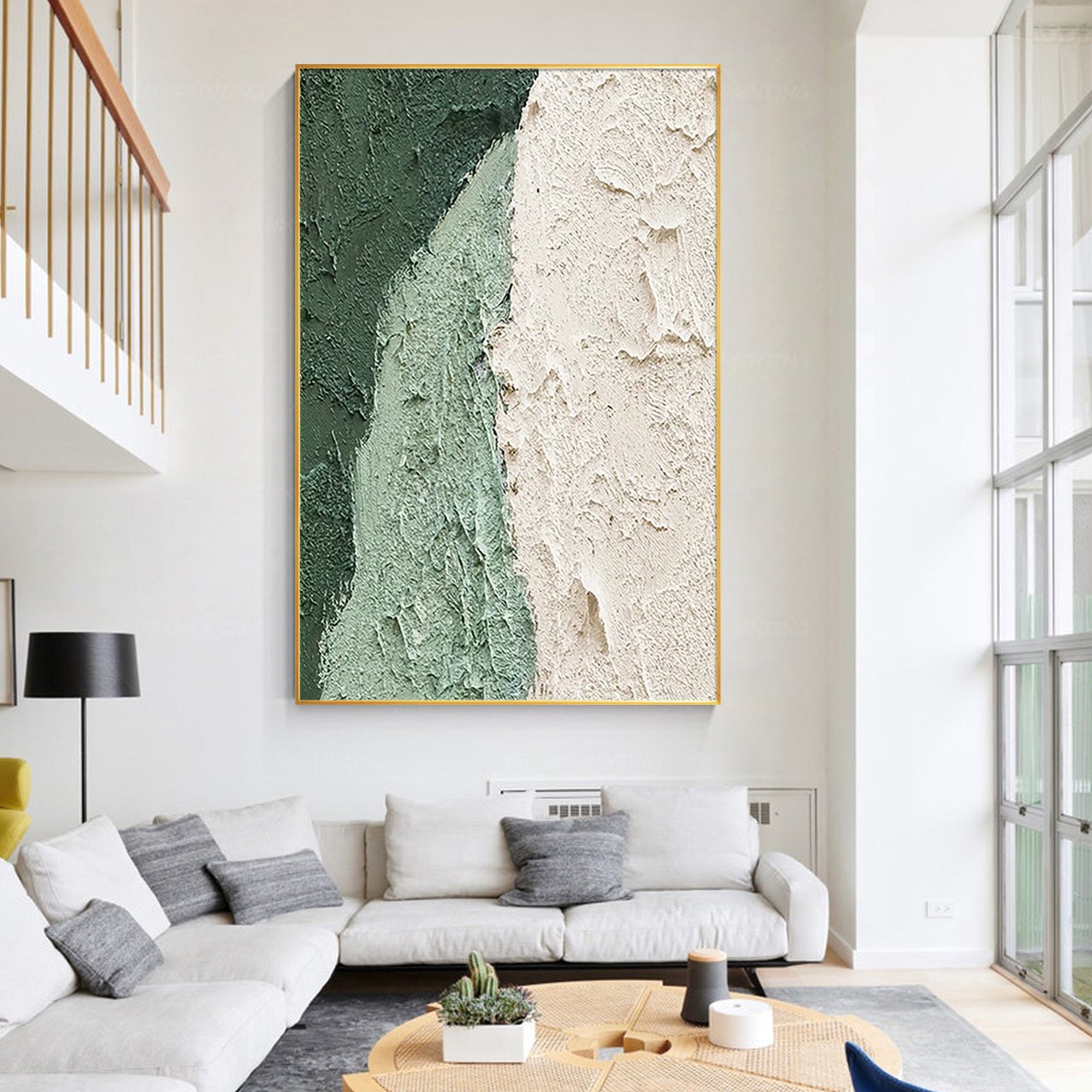 Sage Green Vertical Large Abstract Painting