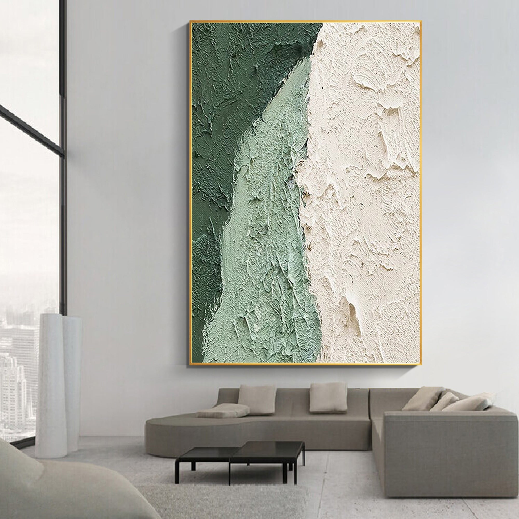 Sage Green Vertical Large Abstract Painting