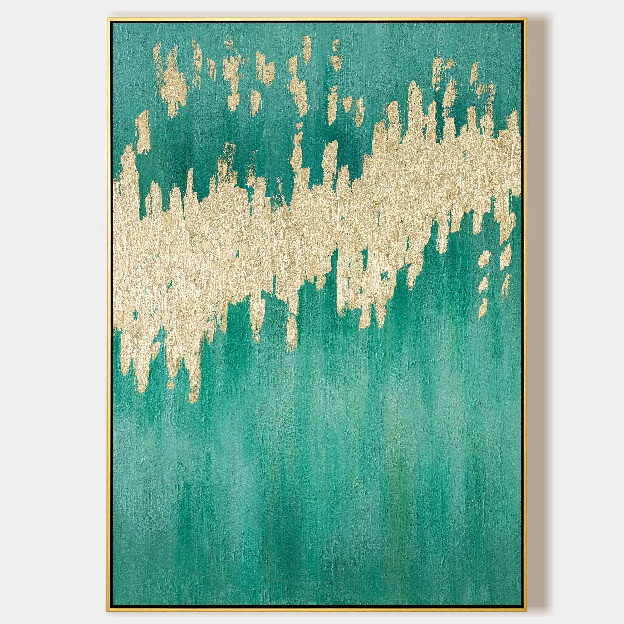 Teal and Gold Modern Abstract Oil Painting