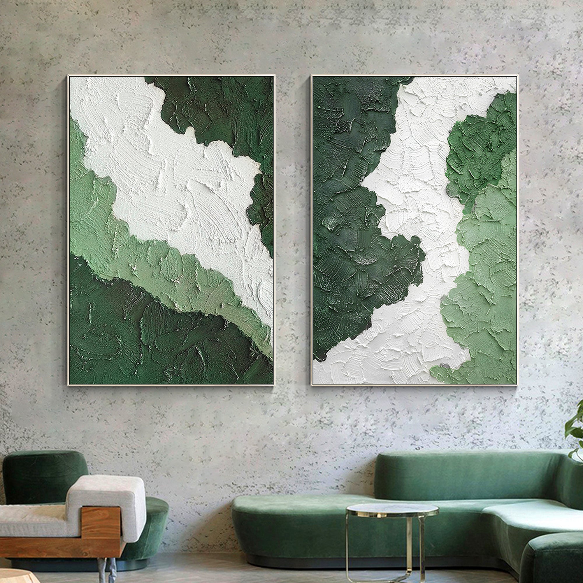 2 Pieces Sage Green Texture Abstract Oil Painting