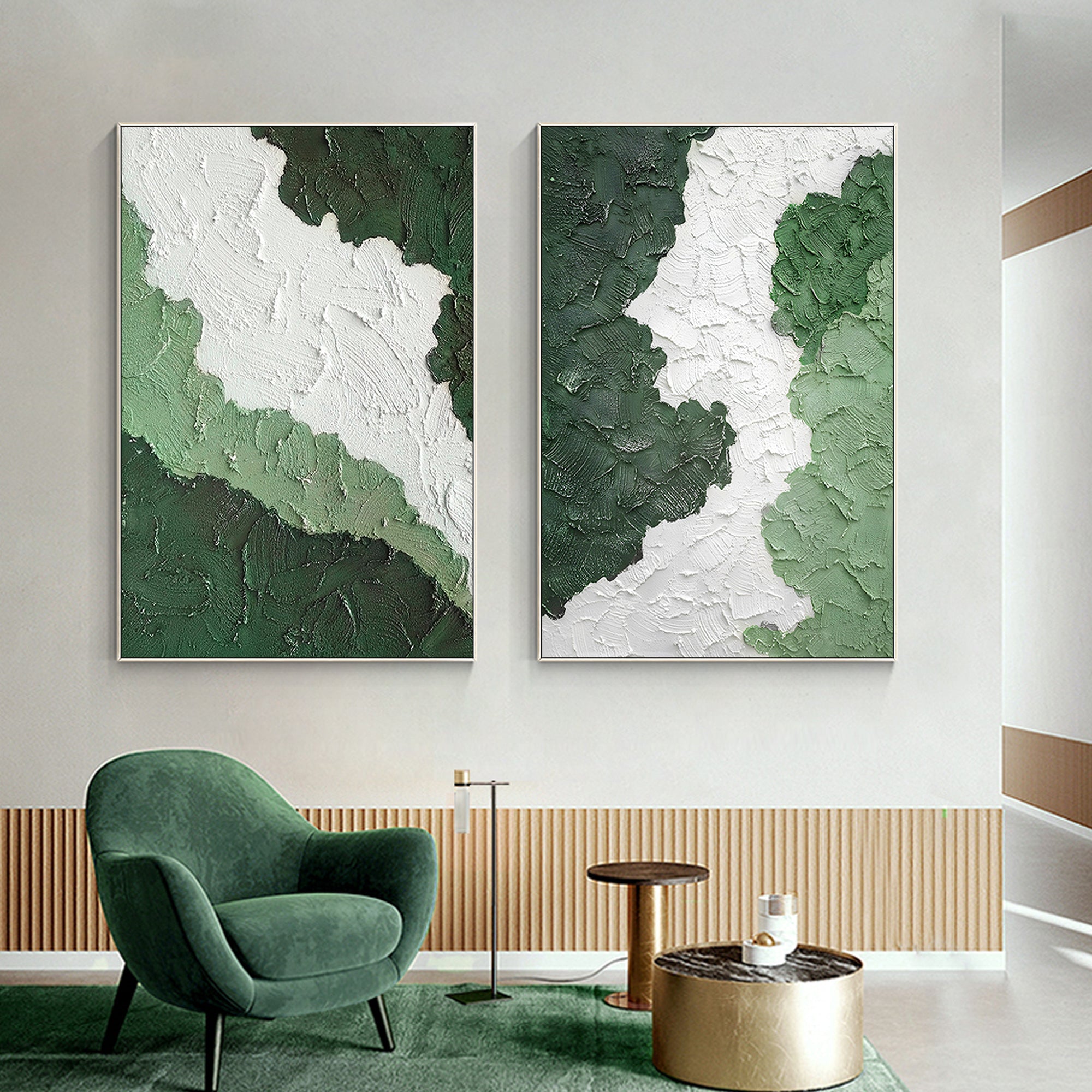 2 Pieces Sage Green Texture Abstract Oil Painting