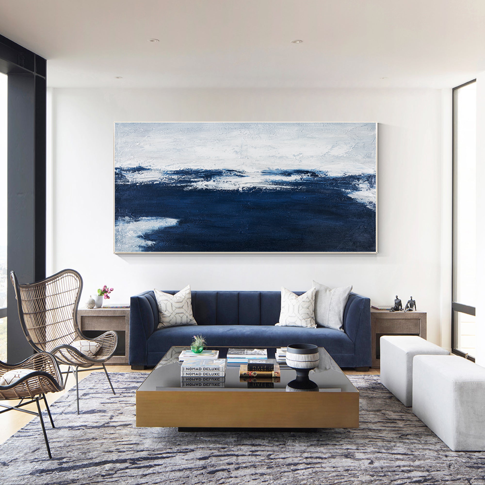 Navy Blue Abstract Ocean Acrylic Painting