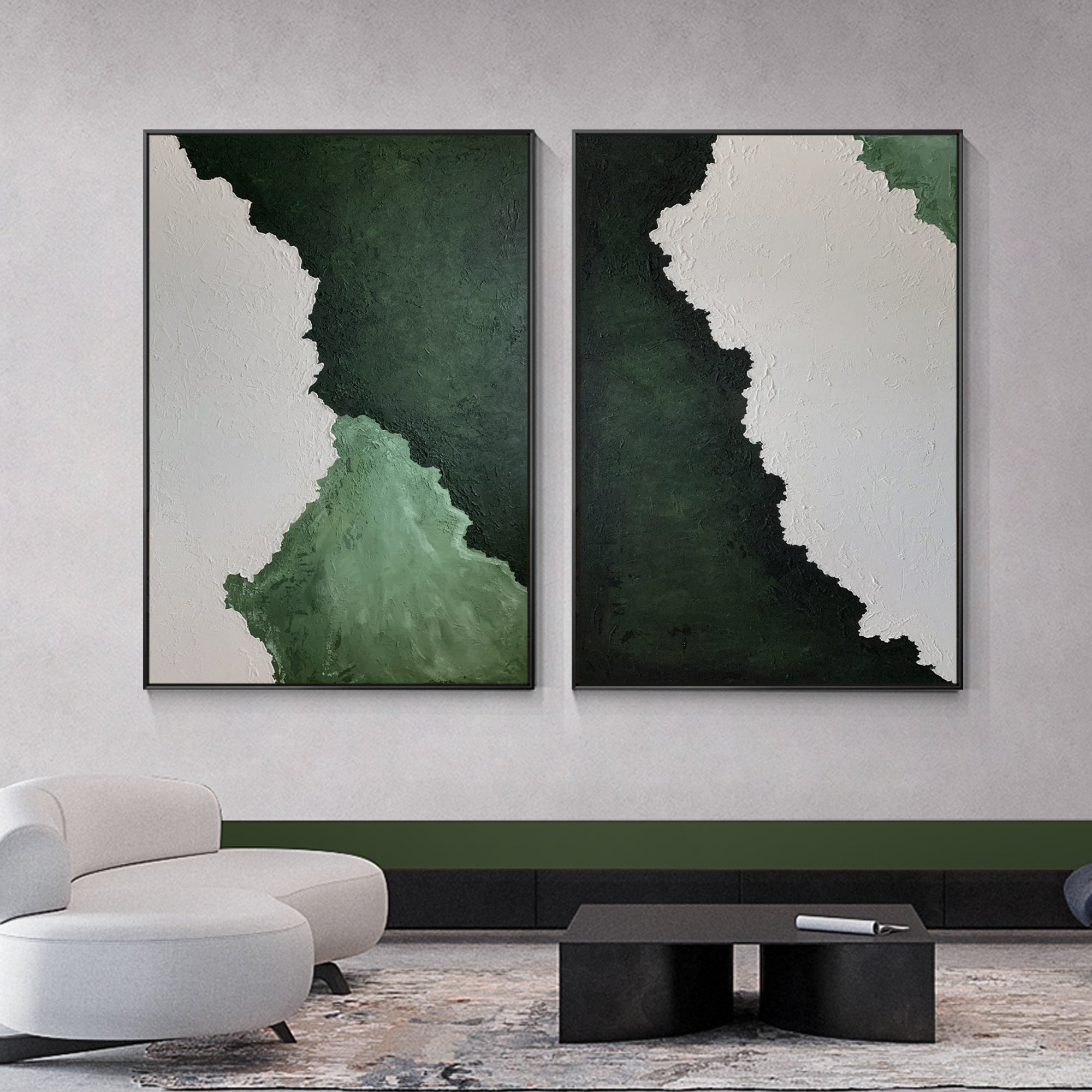 Set Of 2 Green Texture Abstract Oil Painting