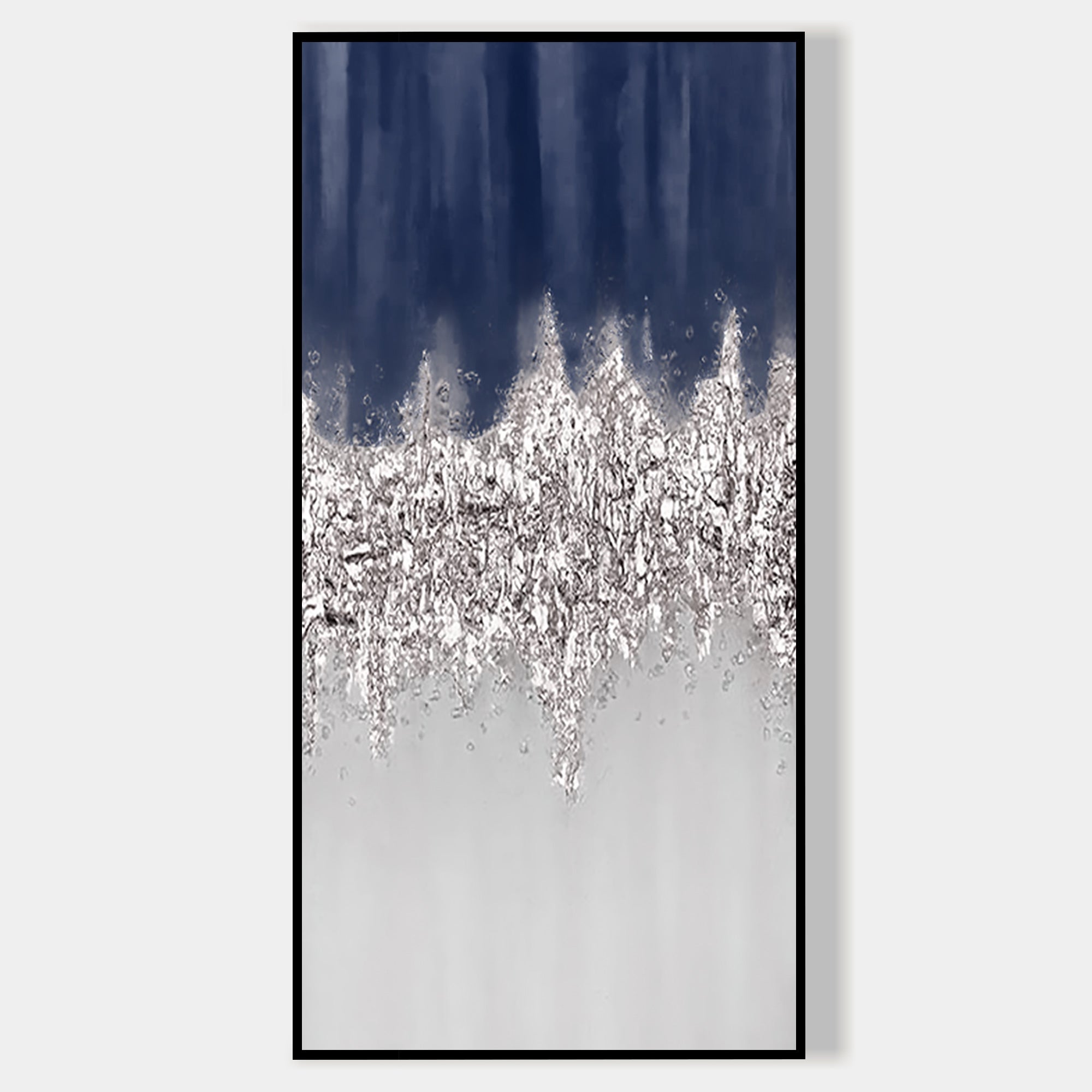 Navy Blue Silver Abstract Oil Painting