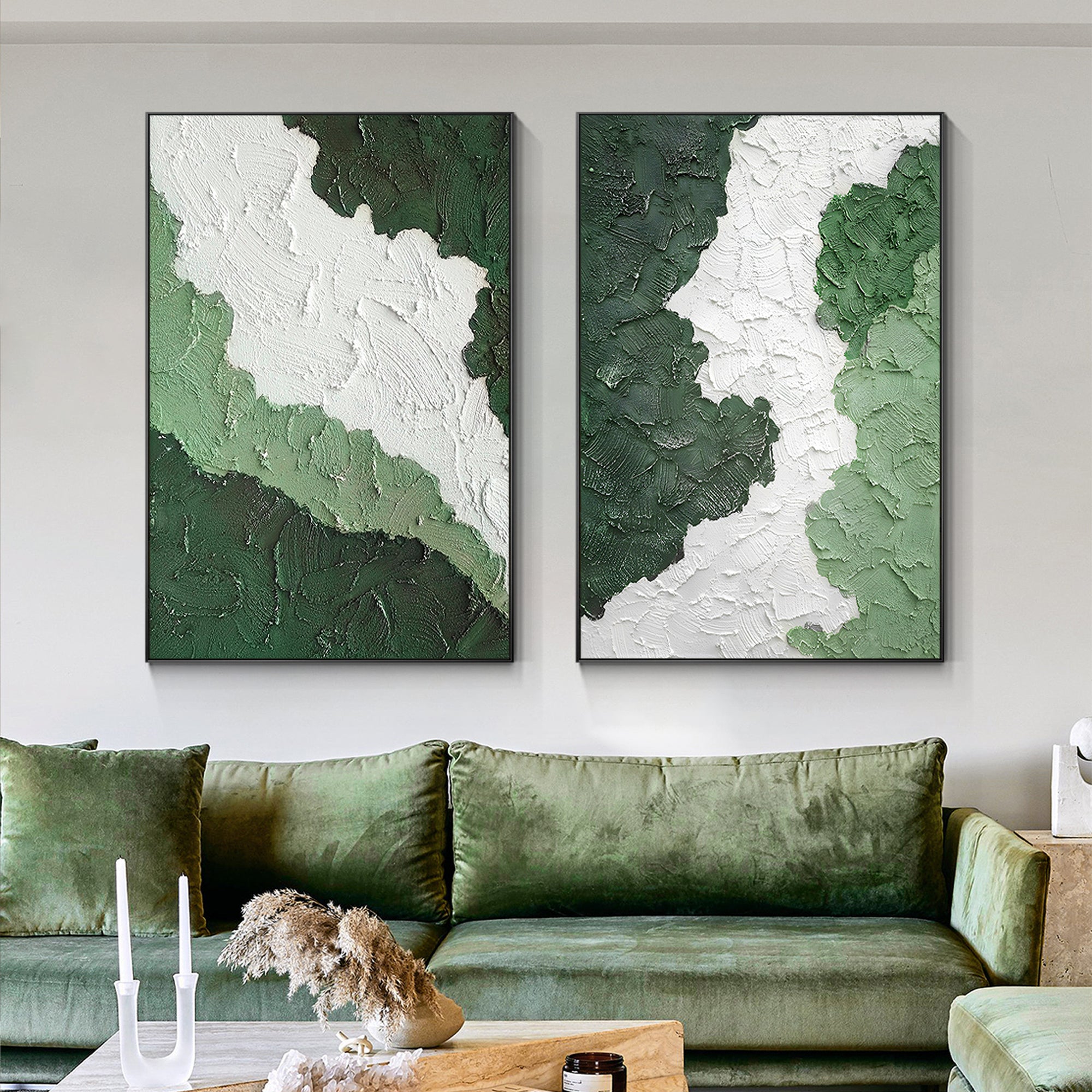 2 Pieces Sage Green Texture Abstract Oil Painting