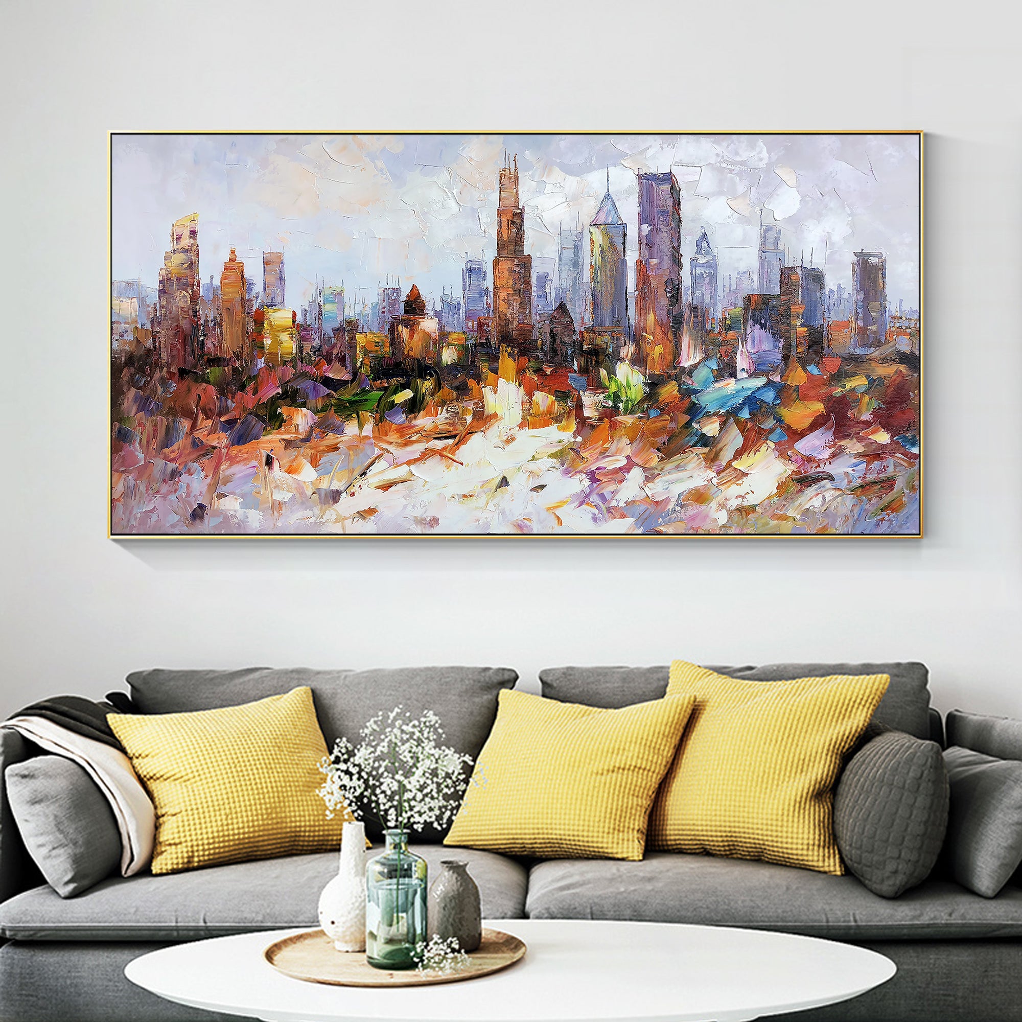 Chicago Cityscape skyline oil  painting