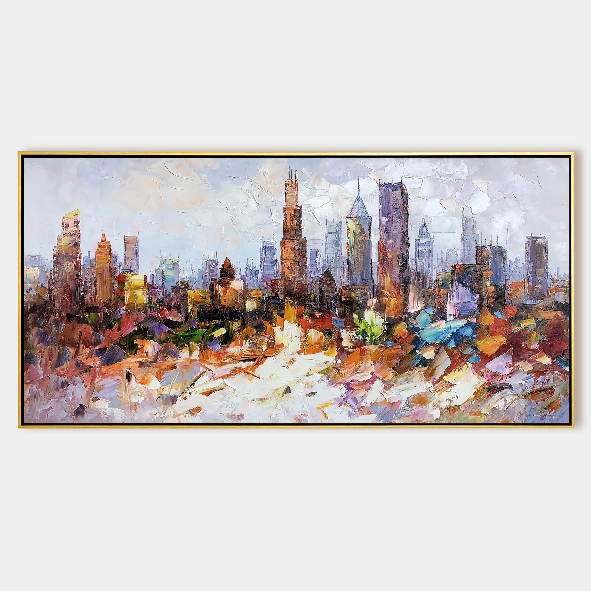 Chicago Cityscape skyline oil  painting
