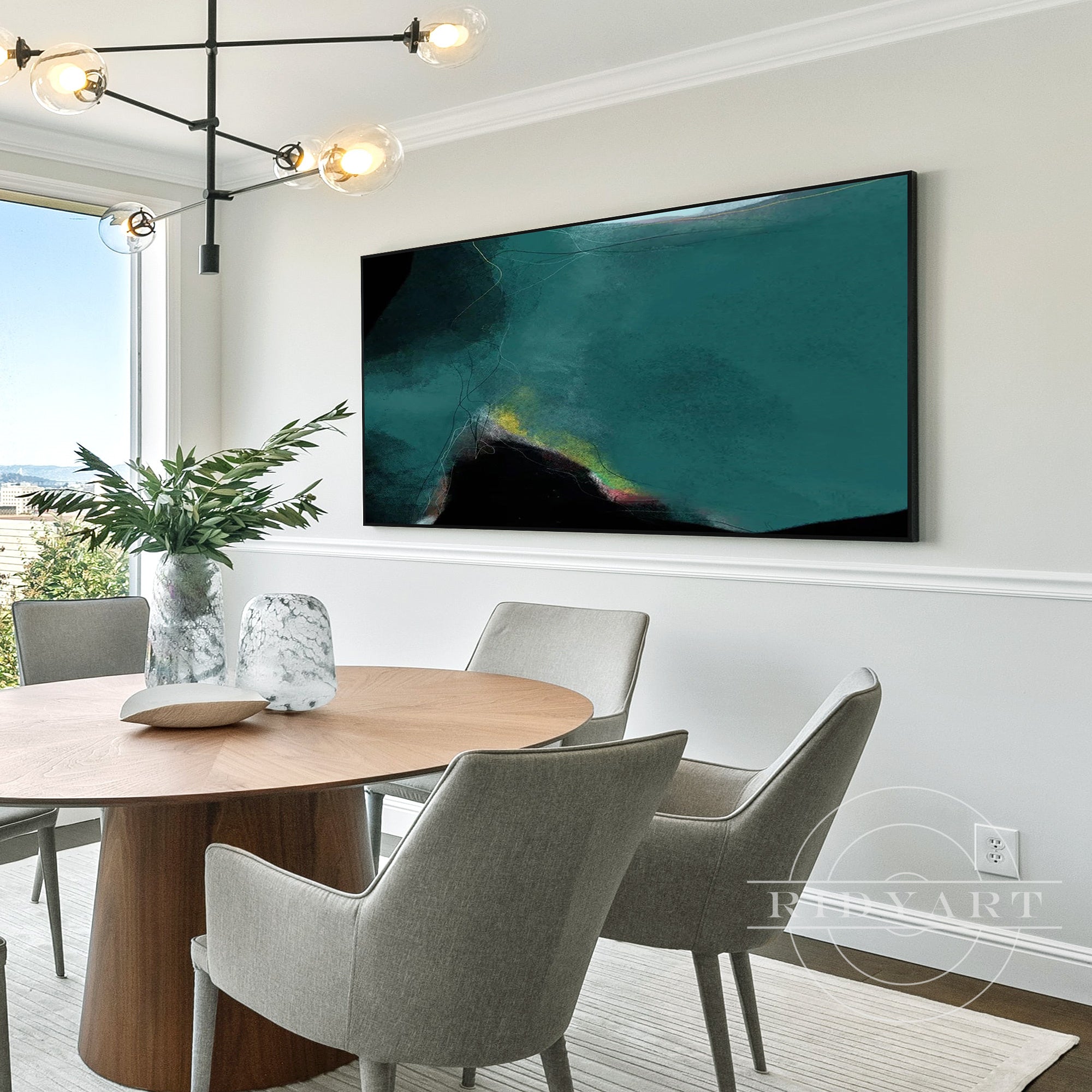 Abstract dark green and black reef sea painting for home decor