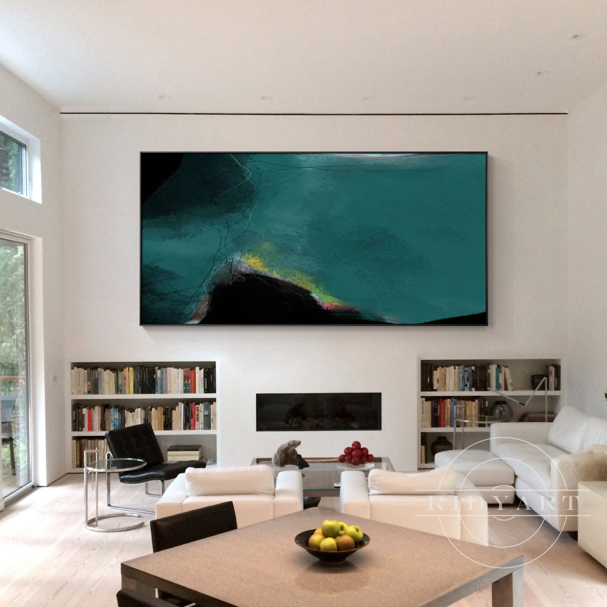 Contemporary Abstract Ocean Reef Painting – Dark Green and Black Textured Art for Walls