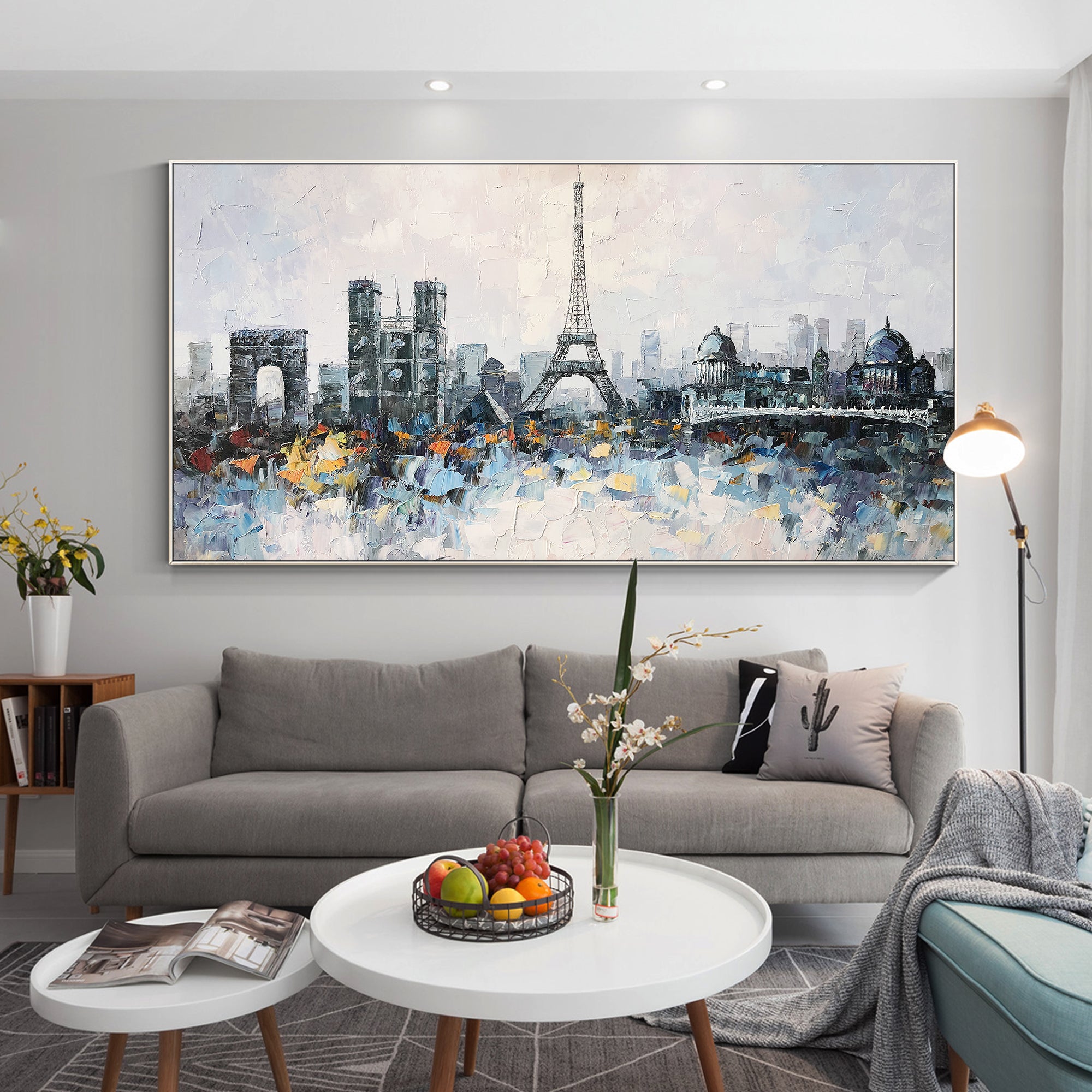 textured eiffel tower cityscape oil painting paris art