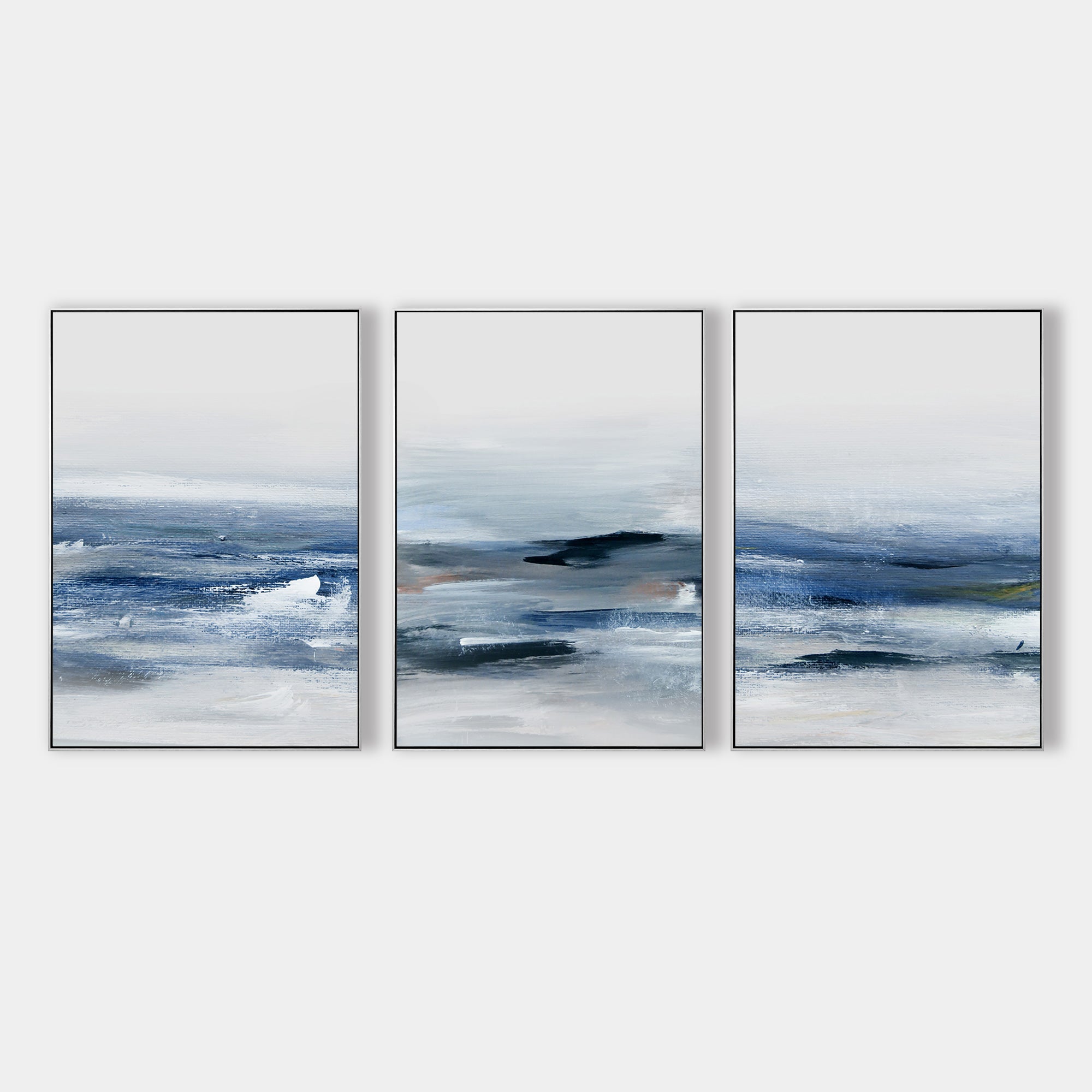 3 Pieces Blue Ocean Oil Painting on Canvas