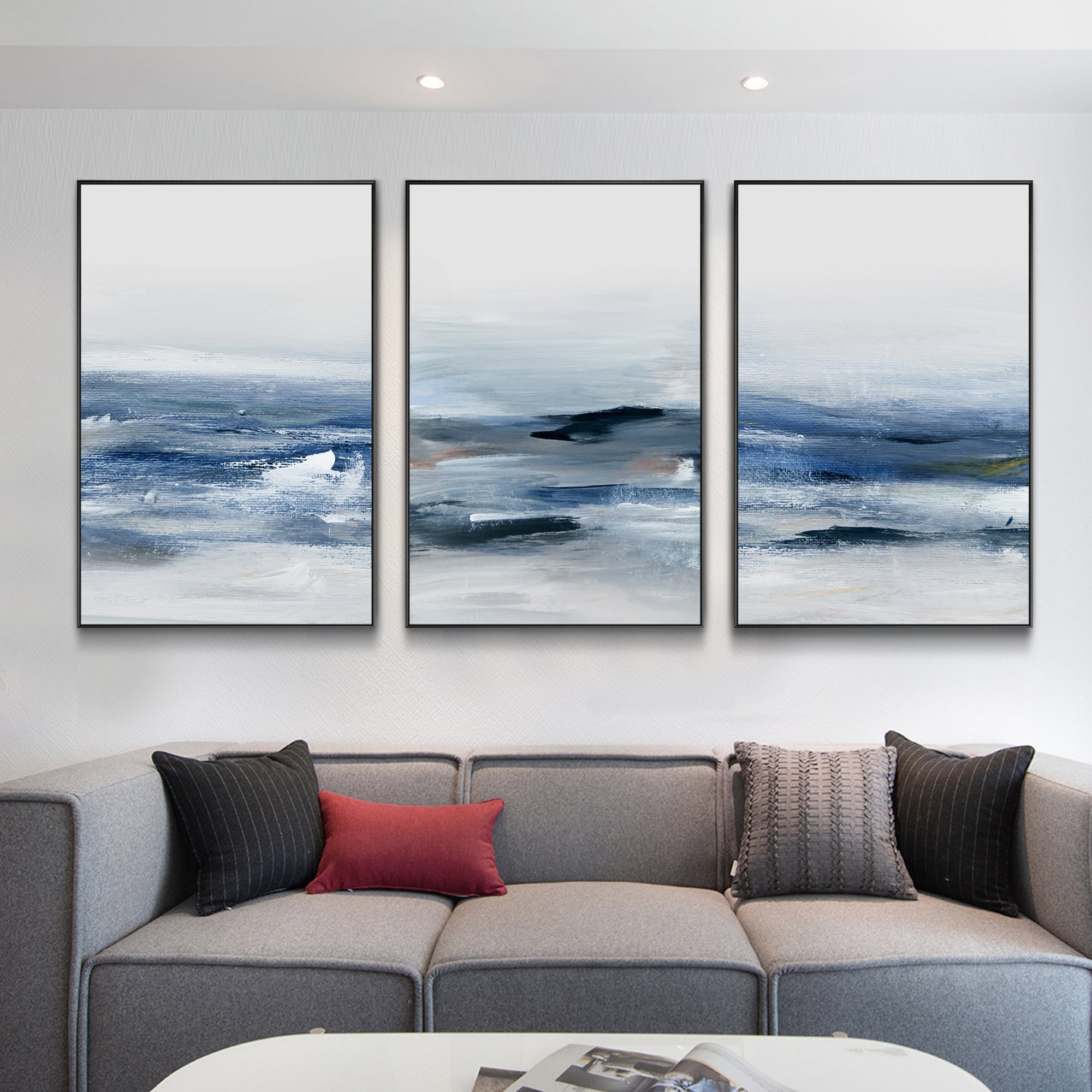 3 Pieces Blue Ocean Oil Painting on Canvas