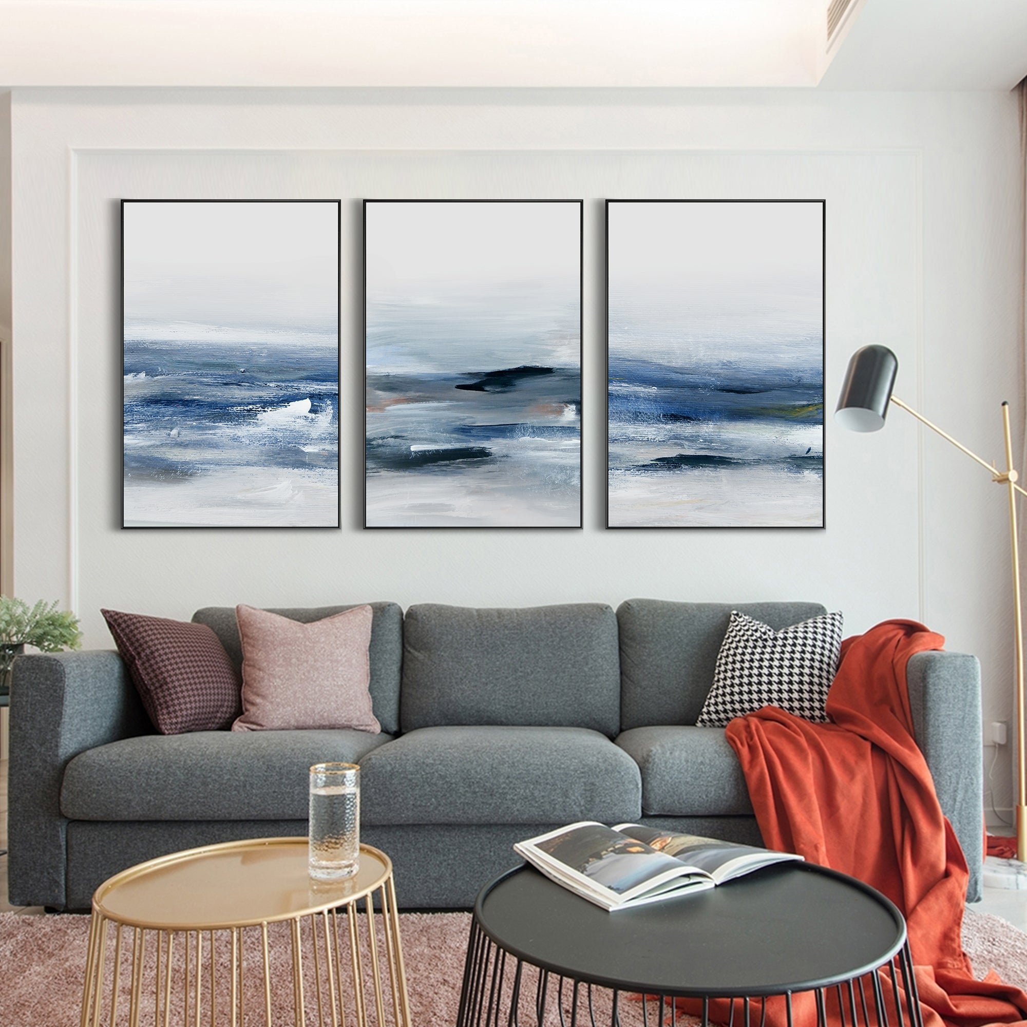 3 Pieces Blue Ocean Oil Painting on Canvas