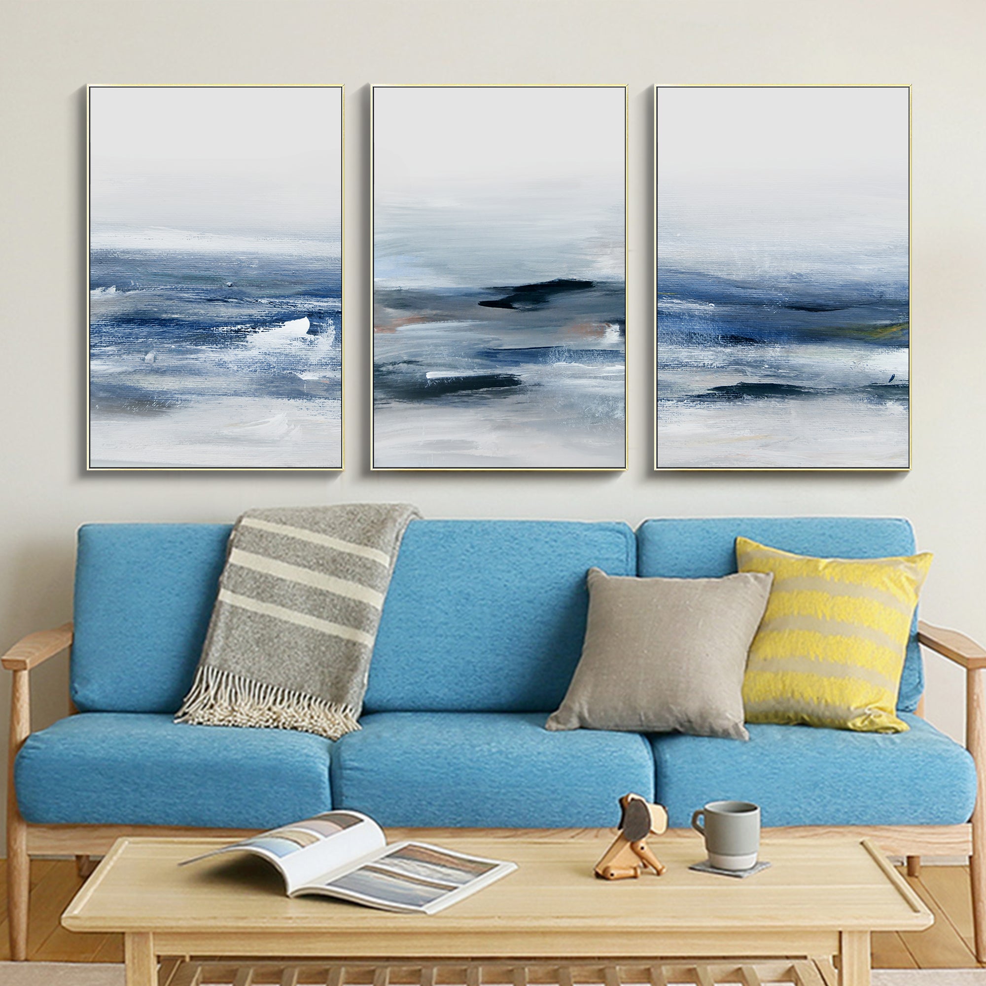 3 Pieces Blue Ocean Oil Painting on Canvas