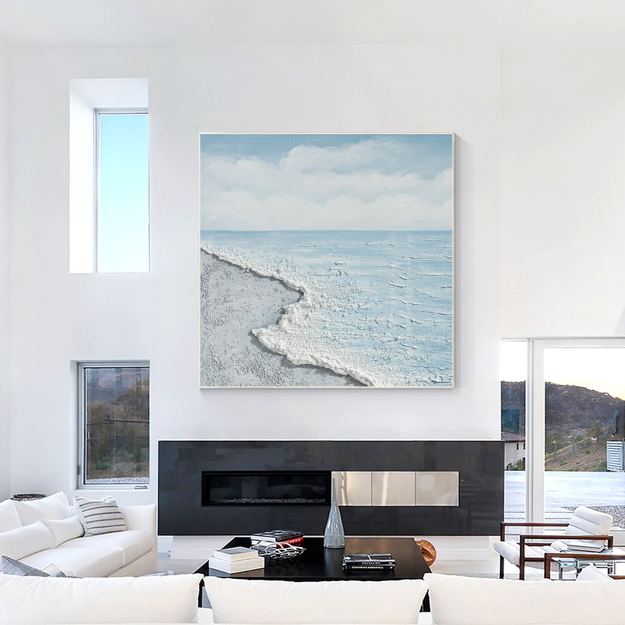 White Beach Sea Oil Painting Square Art