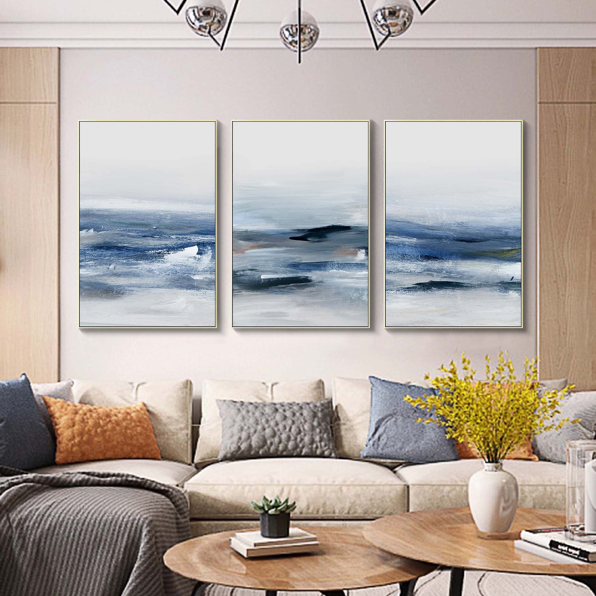 3 Pieces Blue Ocean Oil Painting on Canvas