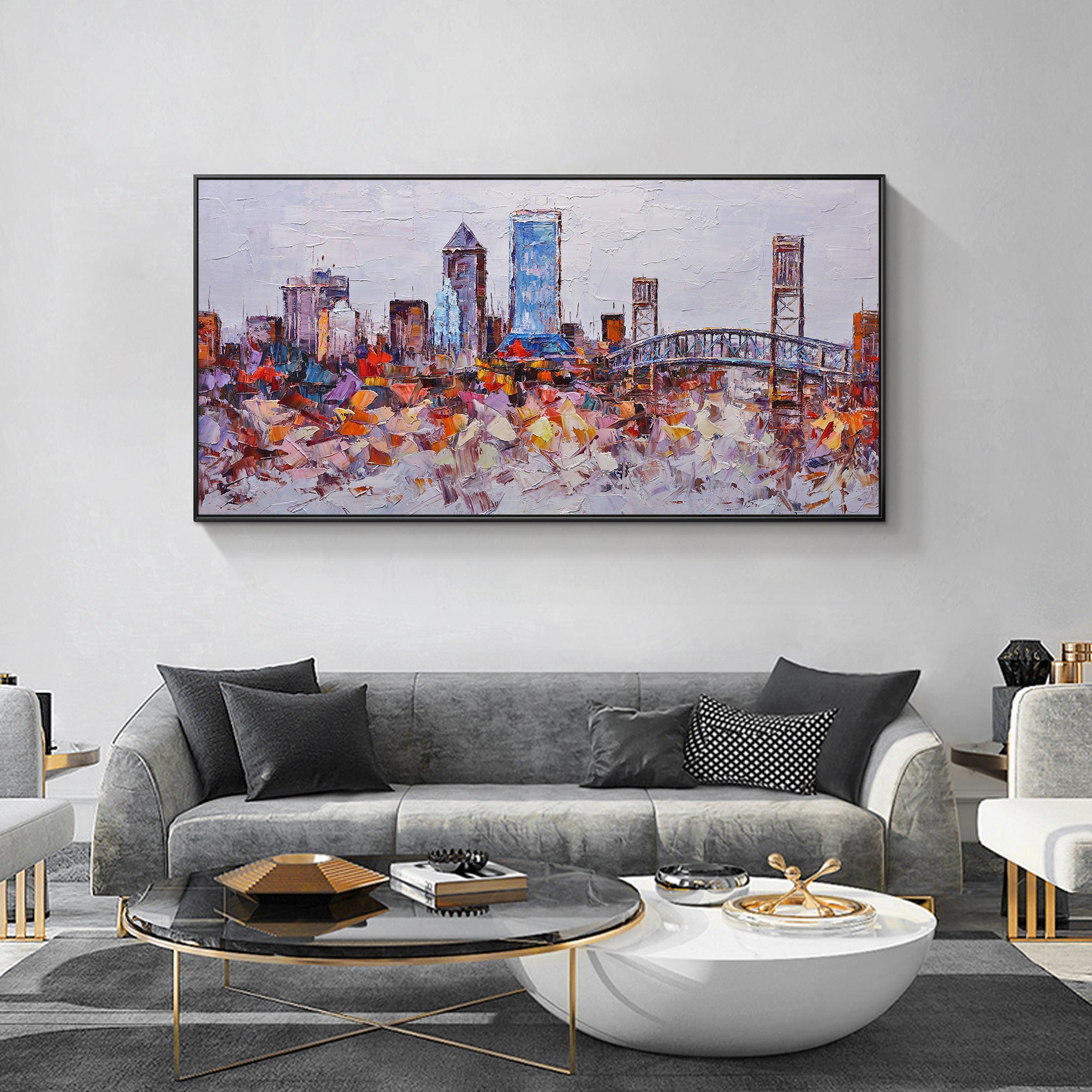 textured florida skyline oil painting city wall art
