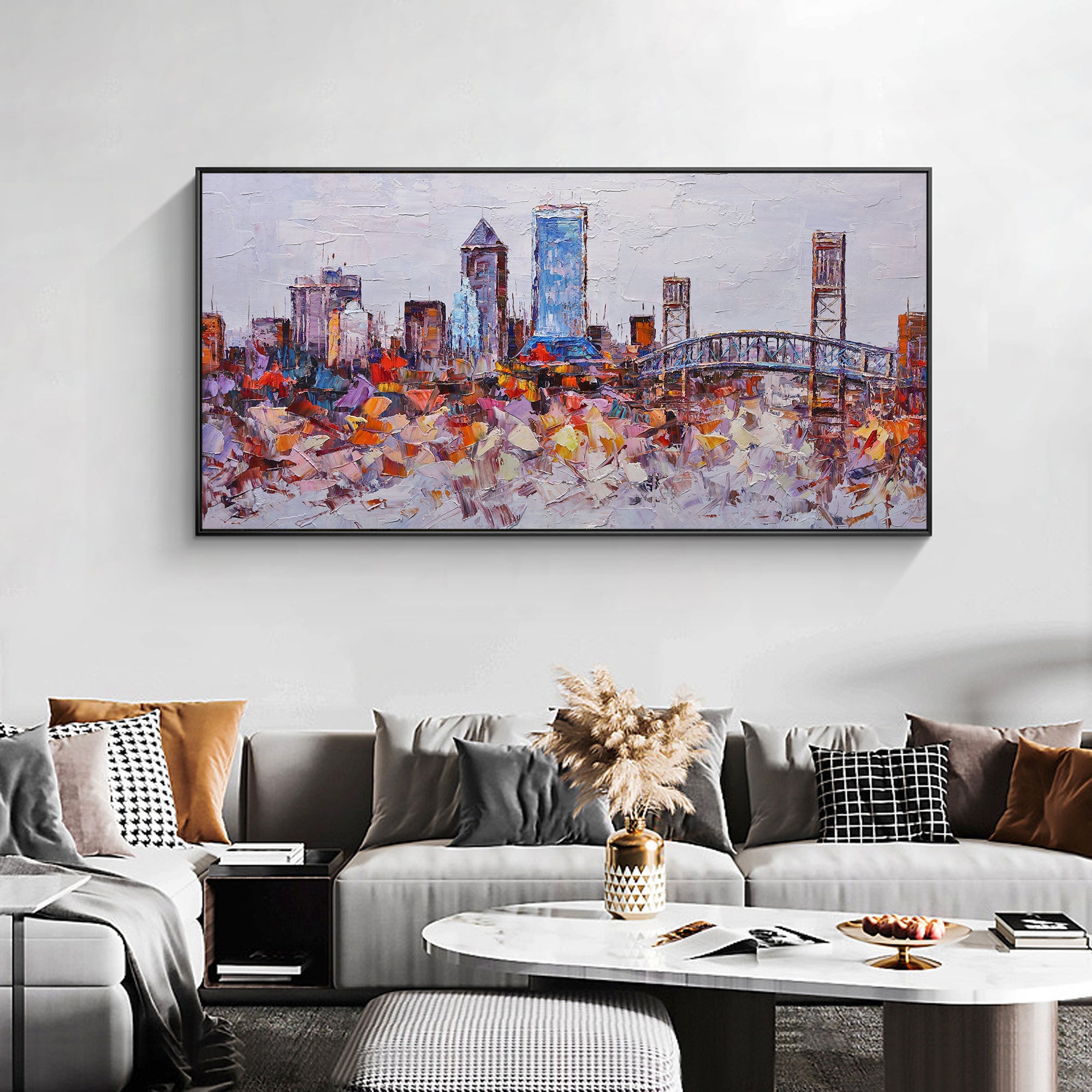 textured florida skyline oil painting city wall art