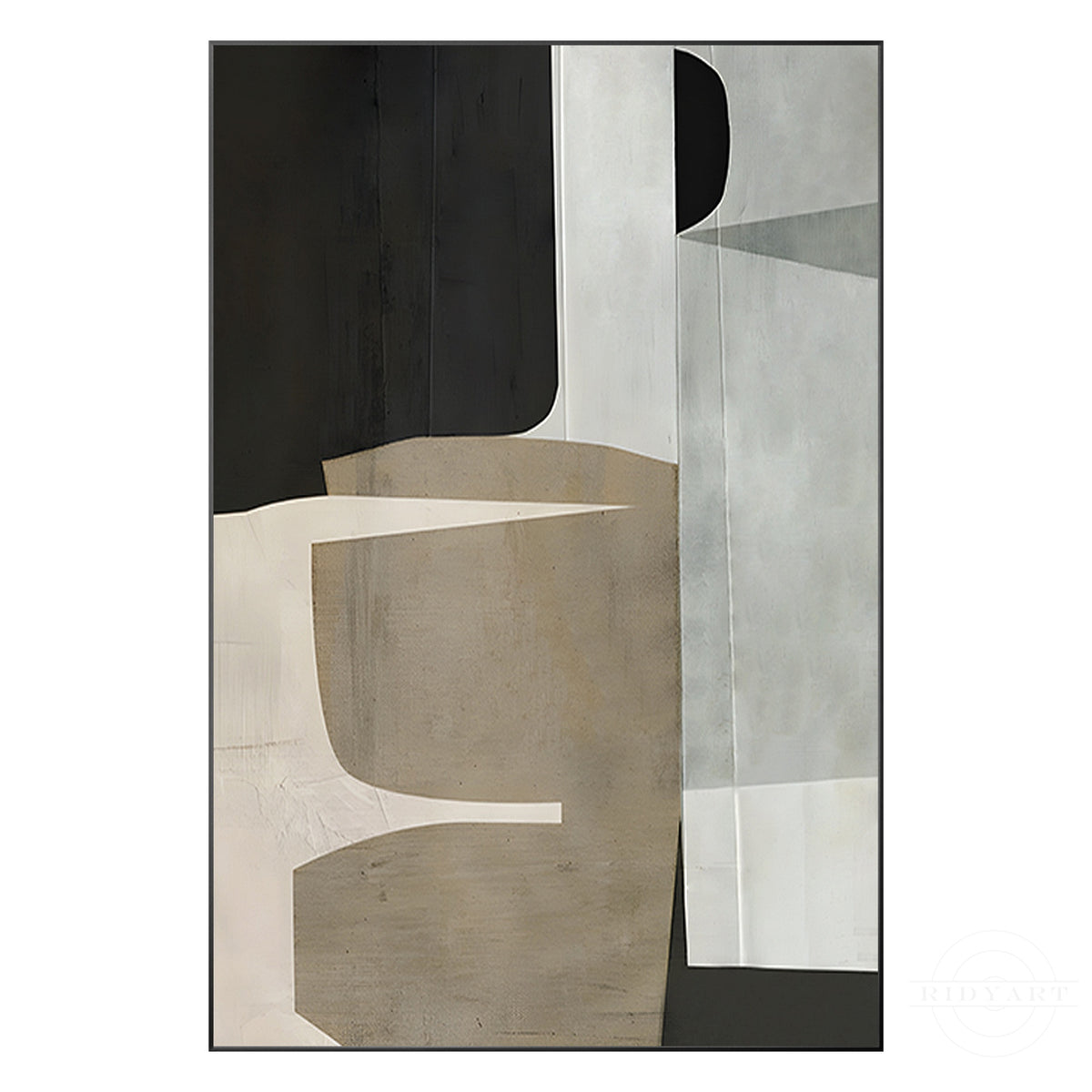Brown Beige Black Abstract Geometric Painting - Wabi Sabi Wall Art
