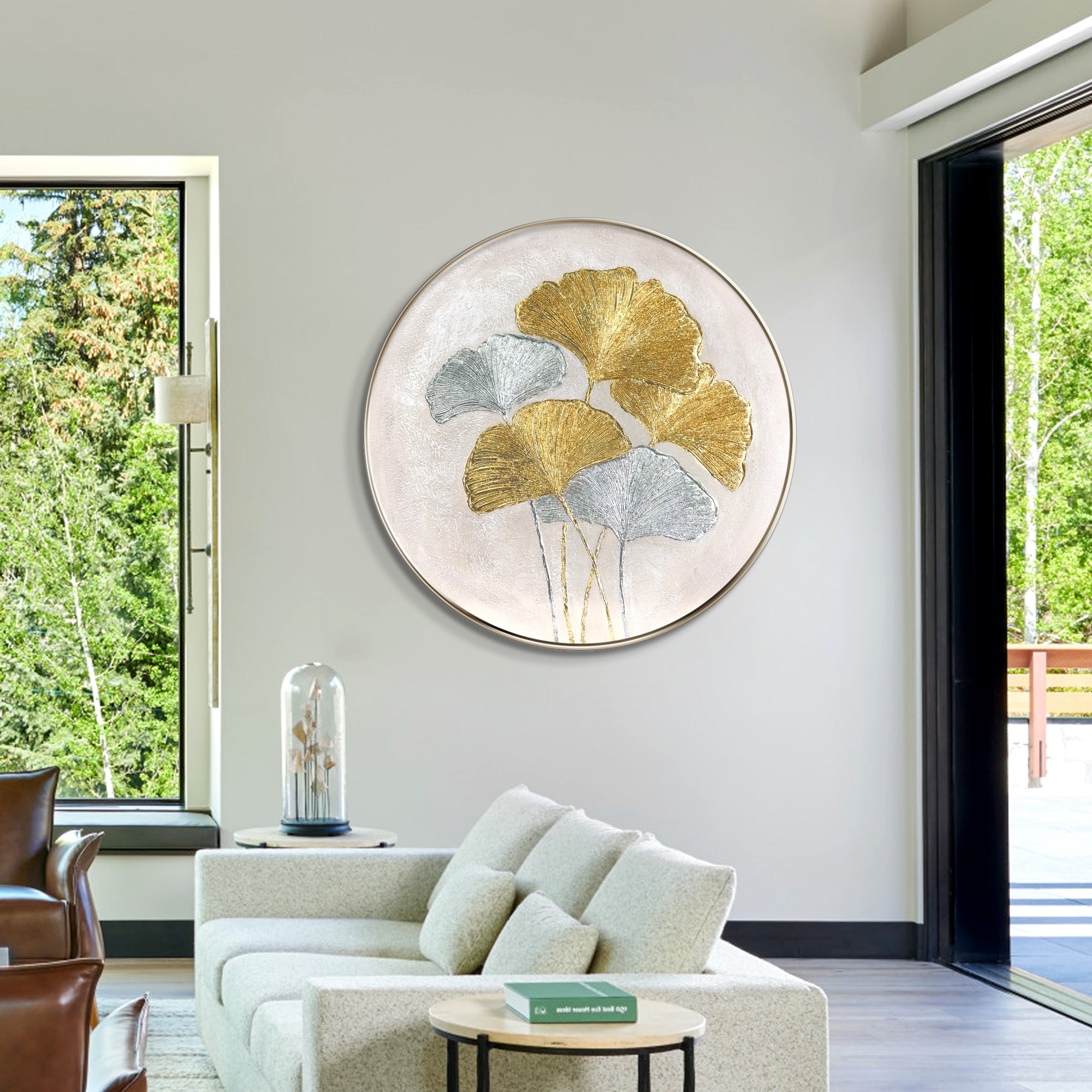 Ginkgo Biloba Leaves Painting Round Wall art