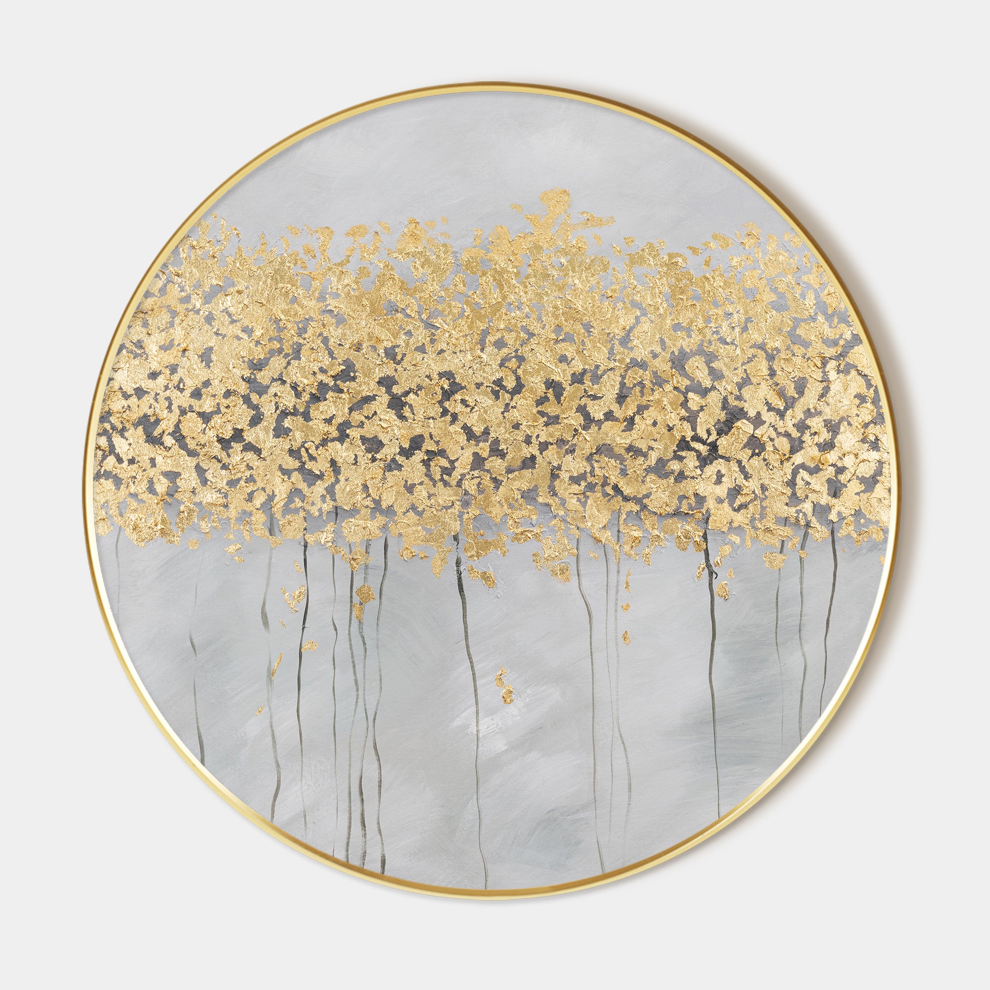 Gold Trees Canvas Wall Art Round Frame