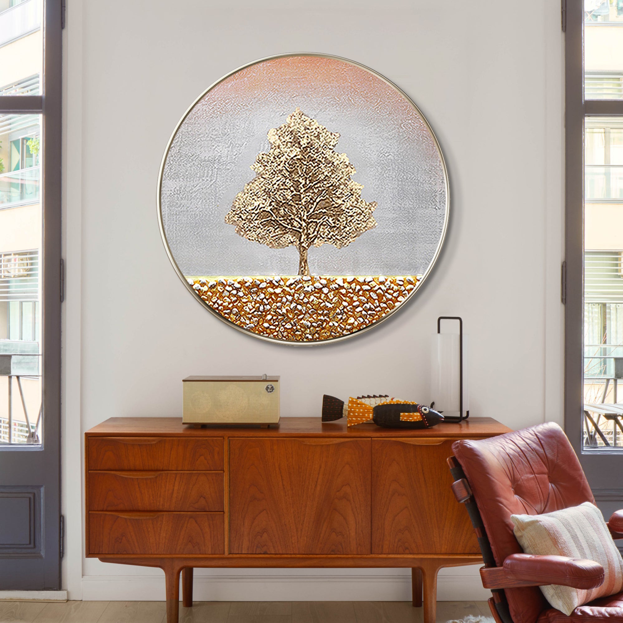 Gold Tree Painting Round Frame