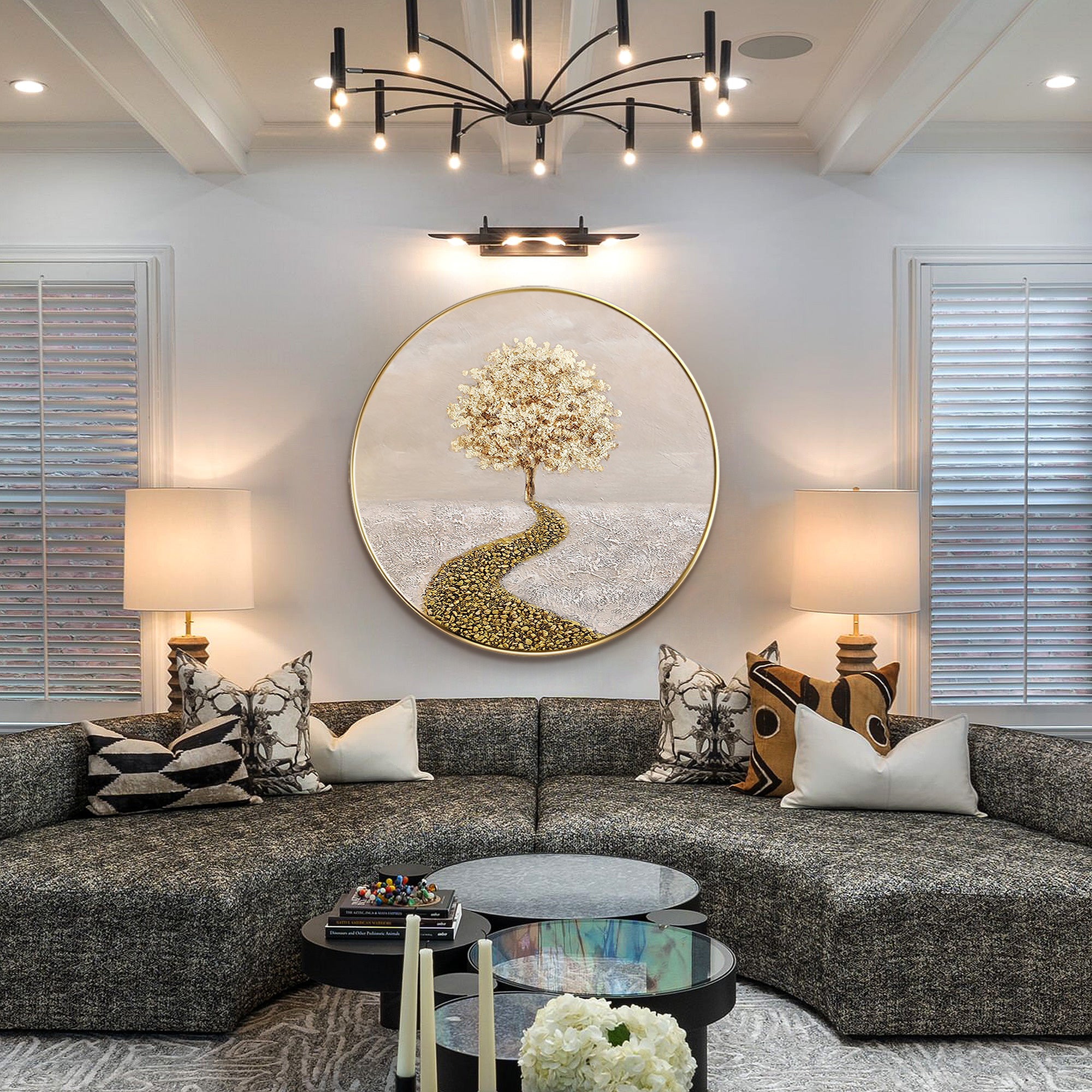 Gold Tree Painting Round Frame