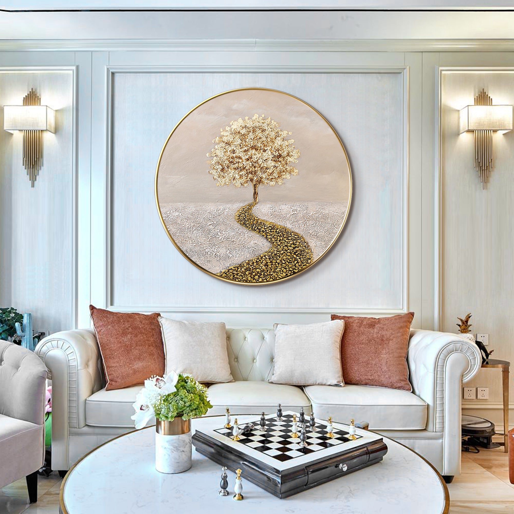 Gold Tree Painting Round Frame