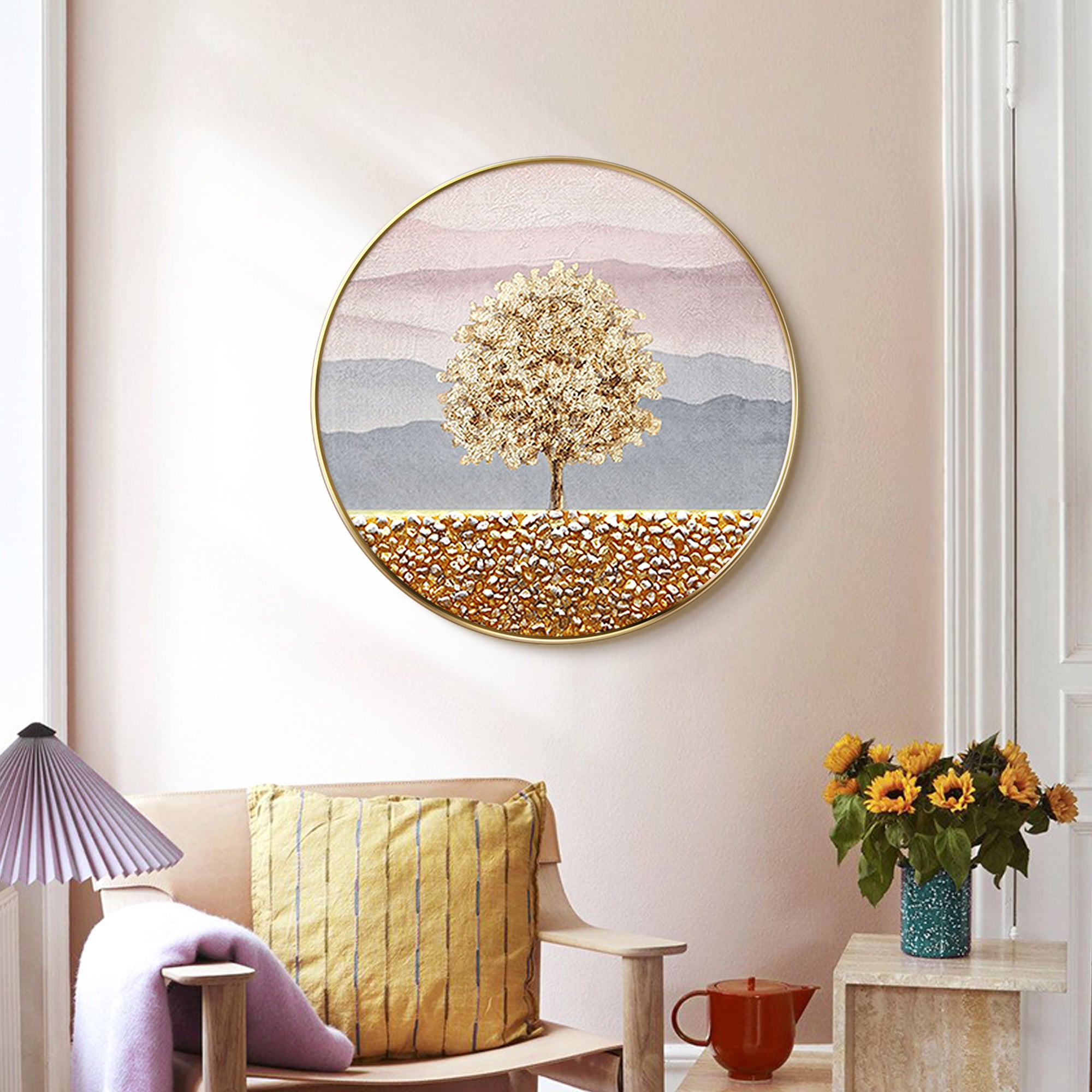 Gold Tree Painting Round Frame