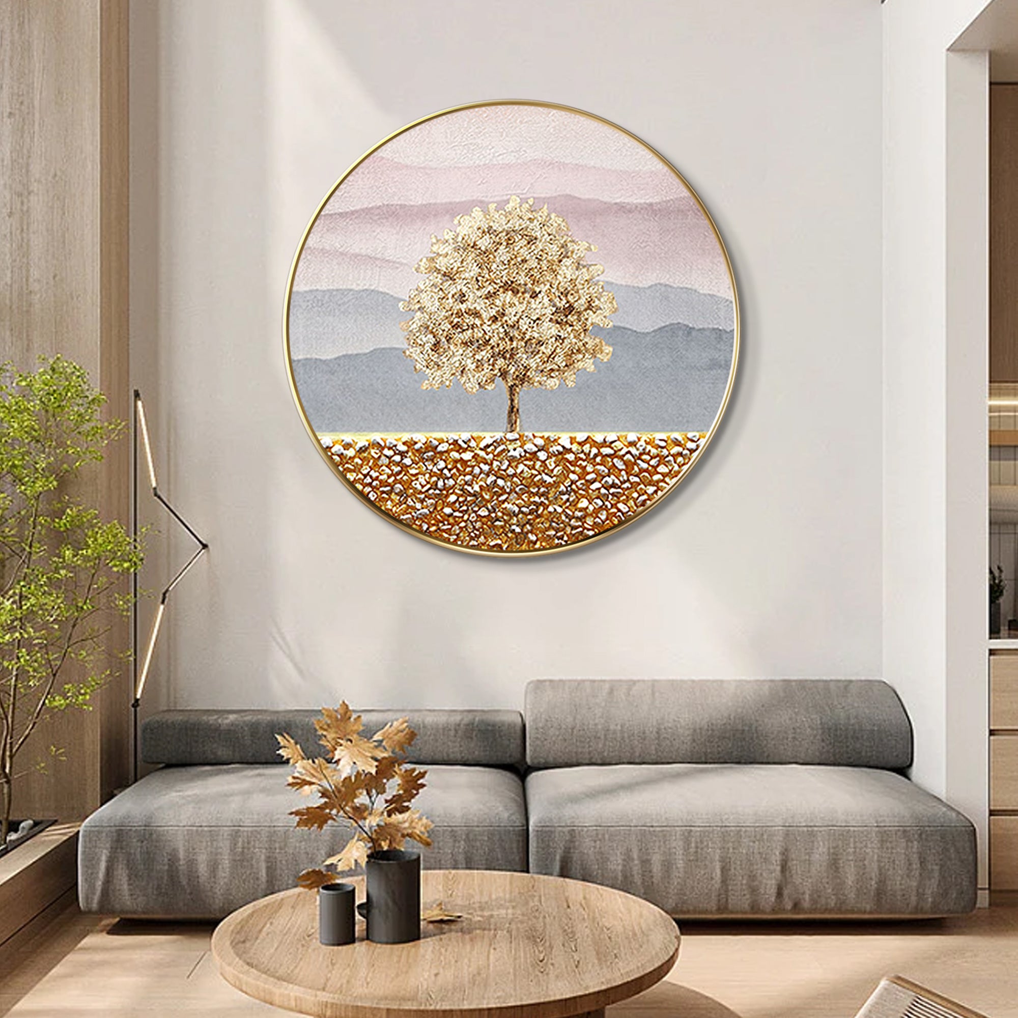 Gold Tree Painting Round Frame