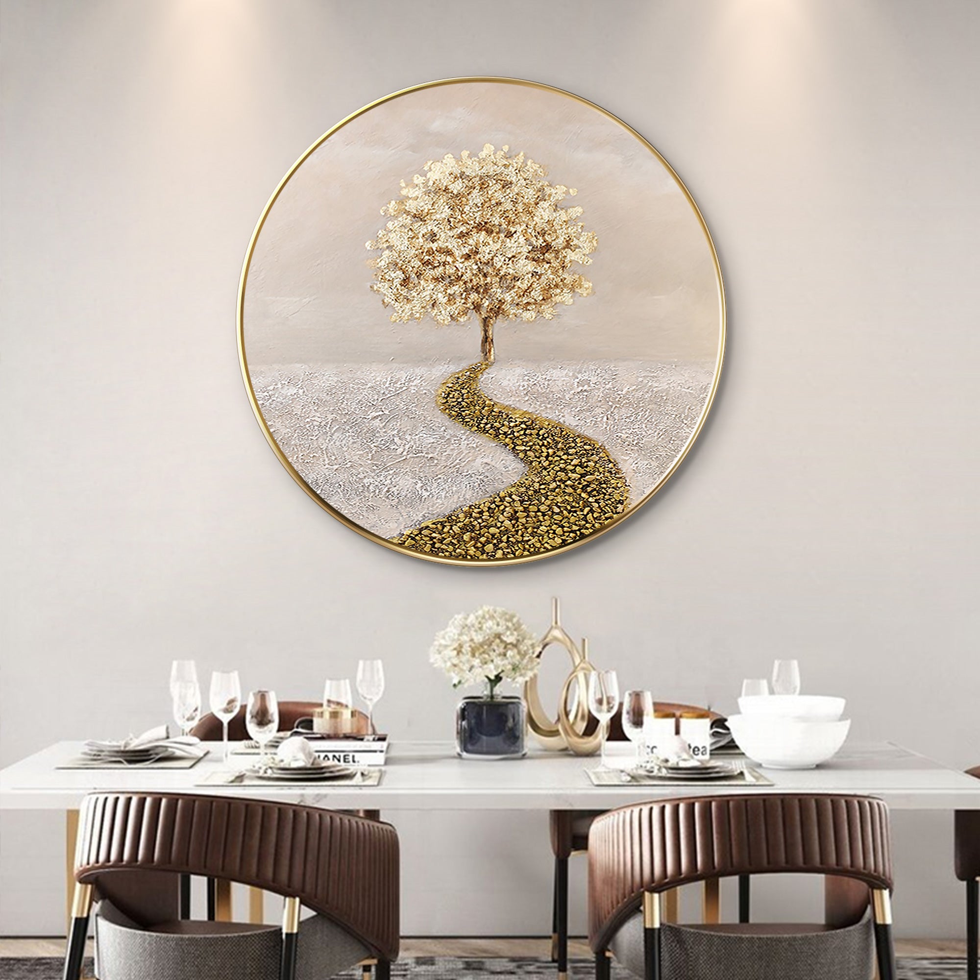 Gold Tree Painting Round Frame