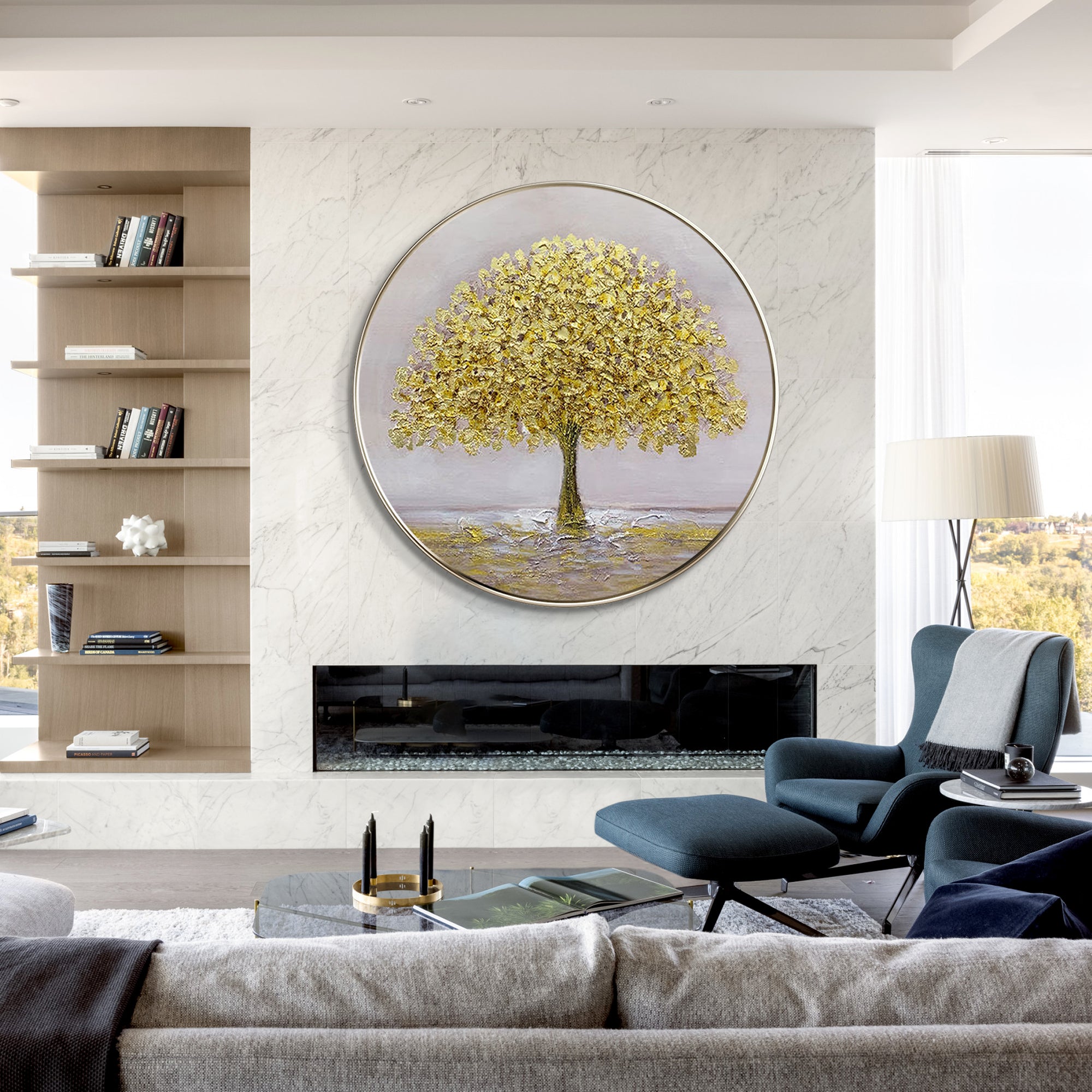 Gold Tree Painting Round Art