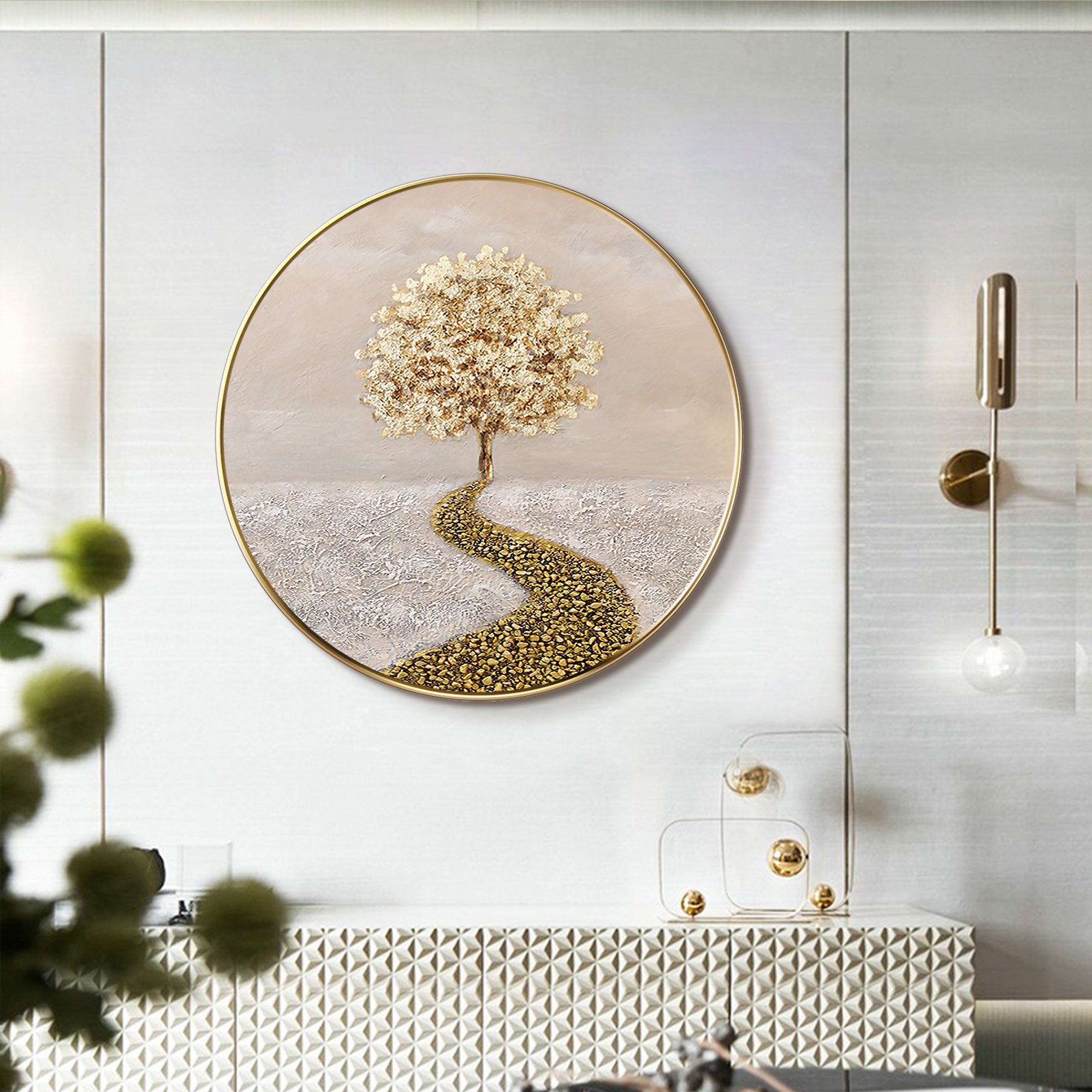 Gold Tree Painting Round Frame