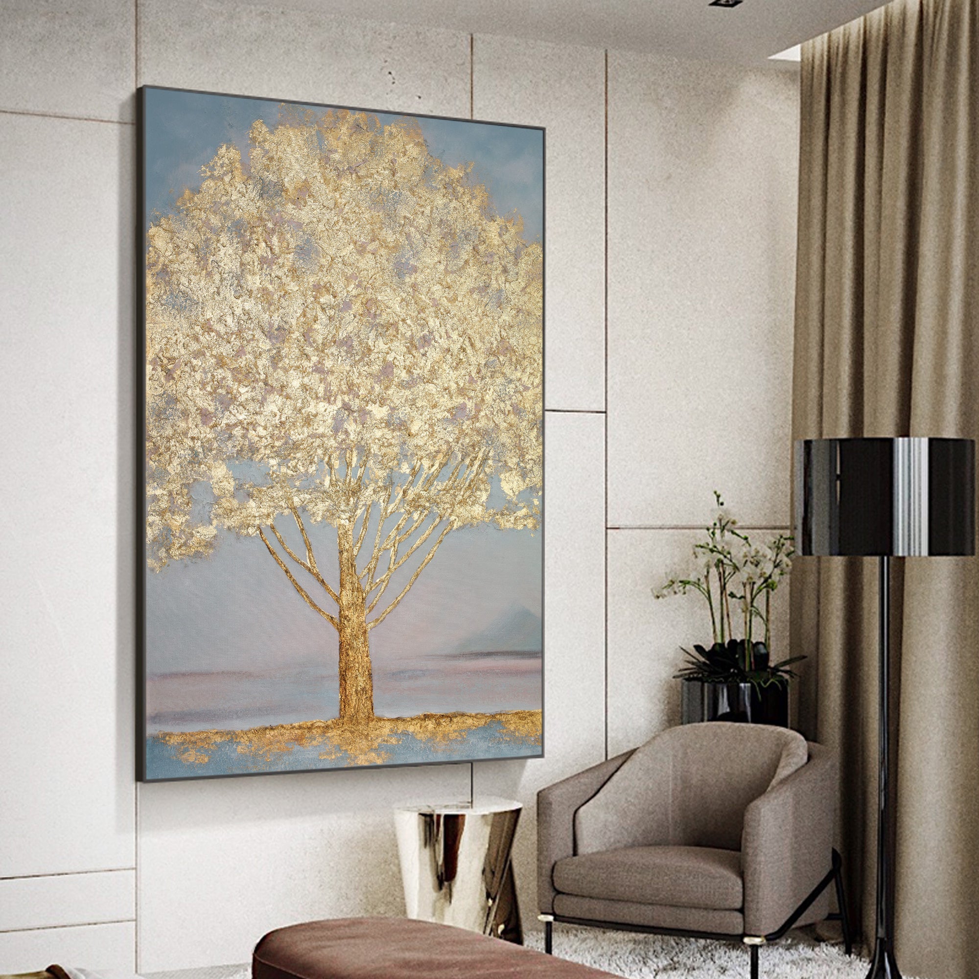 Gold Tree Painting Large Wall Art