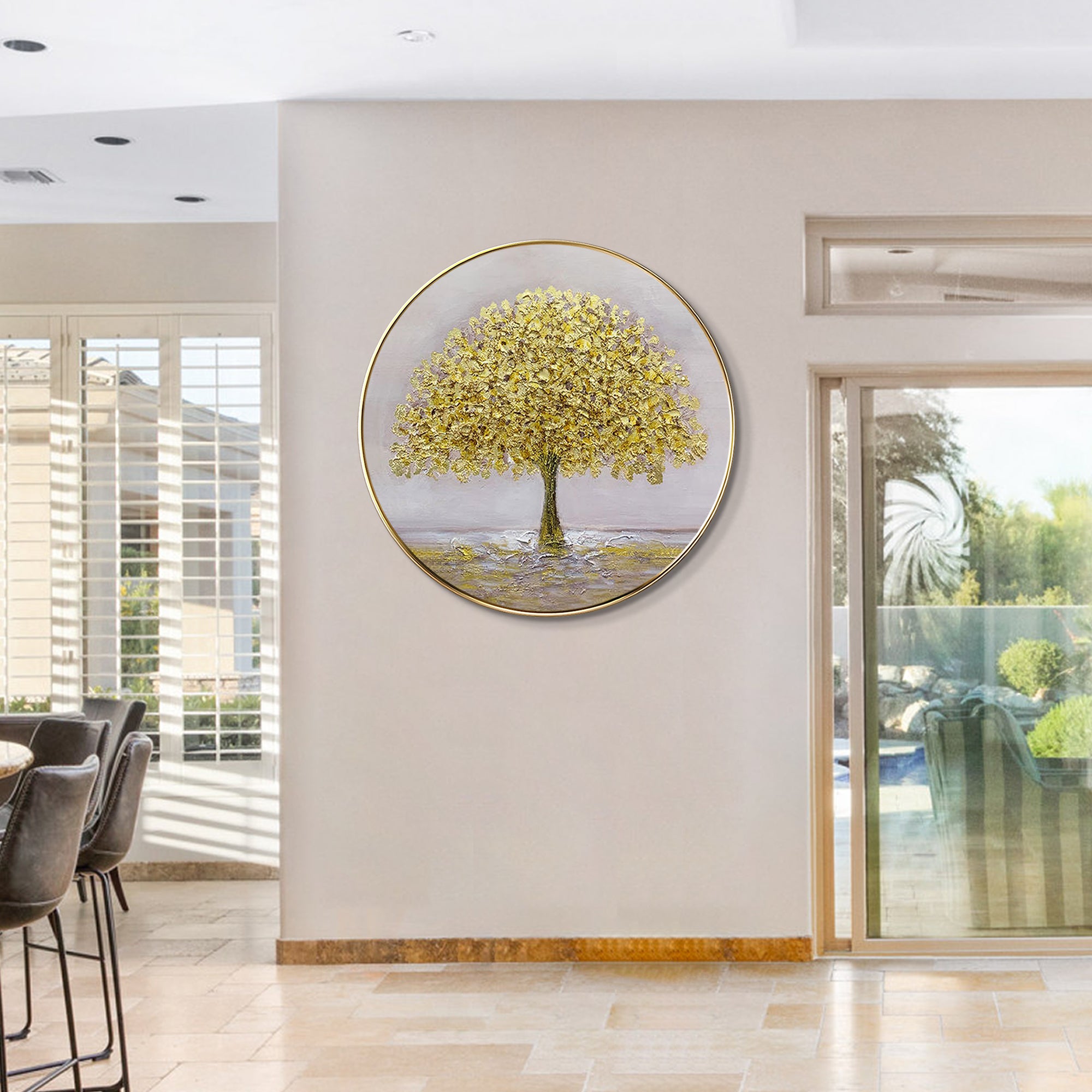 Gold Tree Painting Round Art