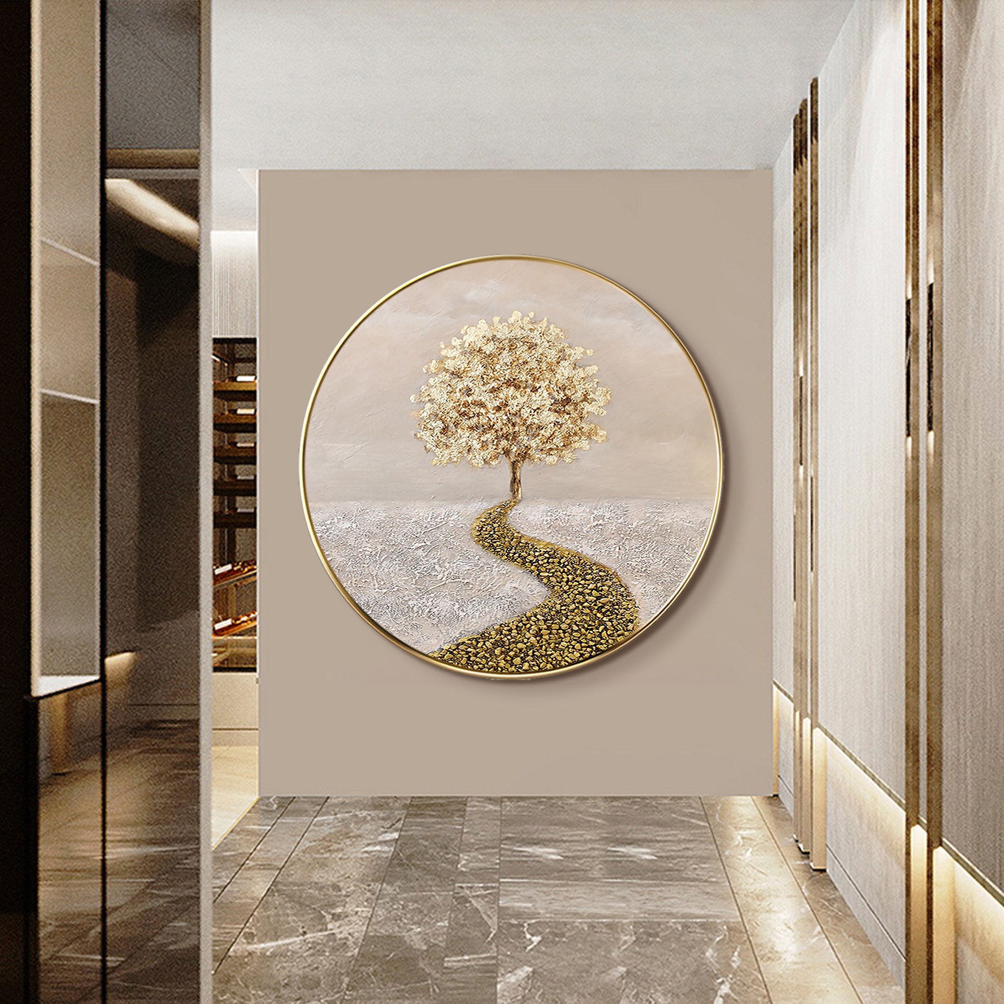 Gold Tree Painting Round Frame