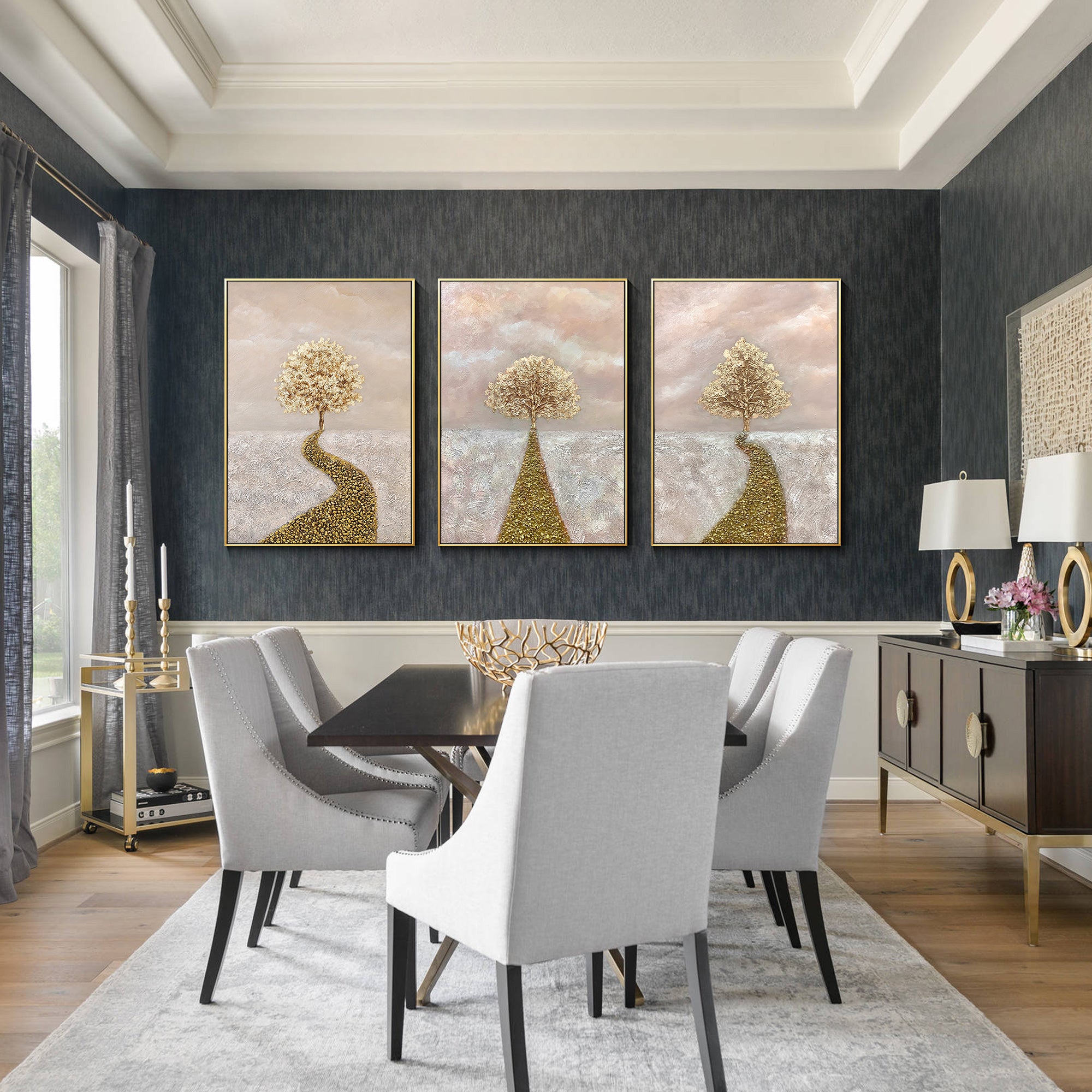 Gold Tree of Life Painting 3 Pieces Gold Wall art